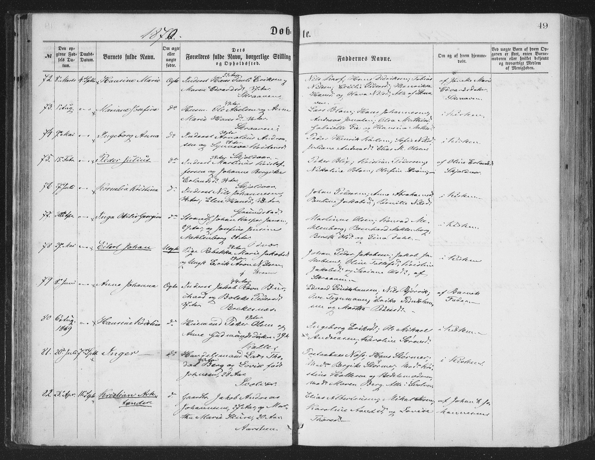 Ministerialprotokoller, klokkerbøker og fødselsregistre - Nordland, AV/SAT-A-1459/874/L1057: Ministerialbok nr. 874A01, 1866-1877, s. 49