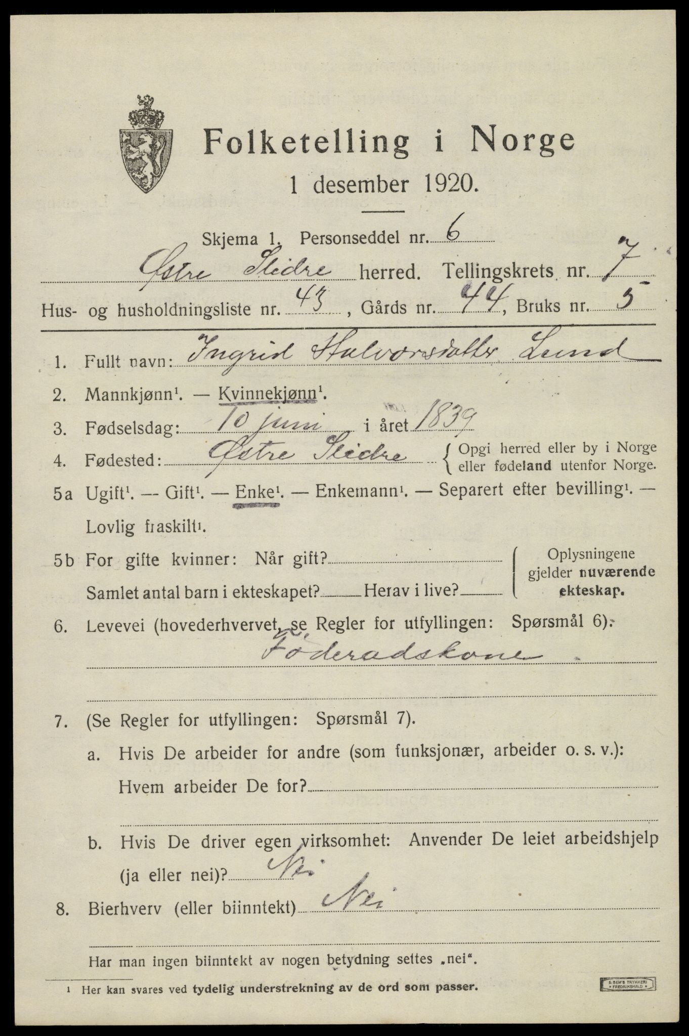 SAH, Folketelling 1920 for 0544 Øystre Slidre herred, 1920, s. 4493