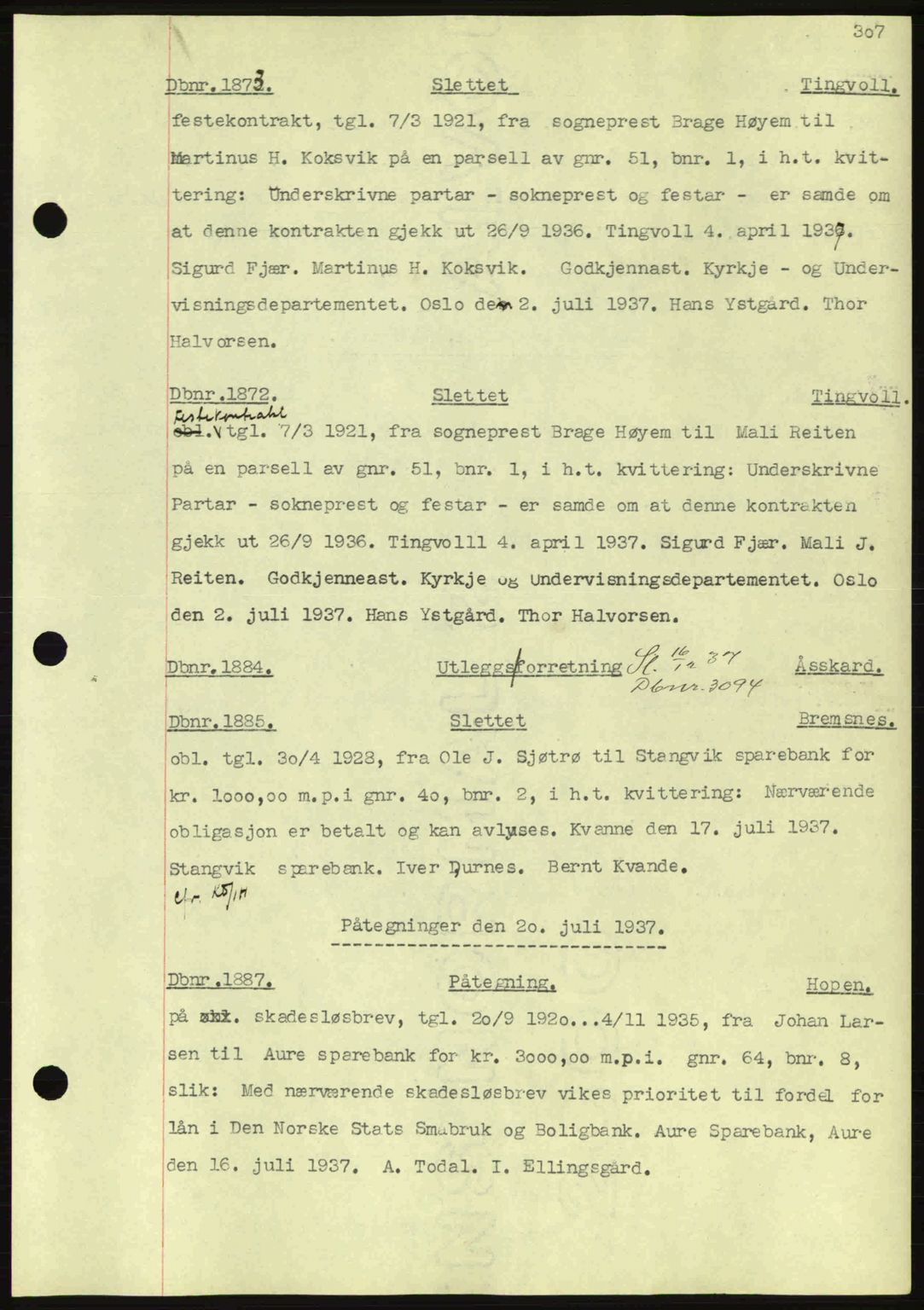 Nordmøre sorenskriveri, SAT/A-4132/1/2/2Ca: Pantebok nr. C80, 1936-1939, Dagboknr: 1873/1937