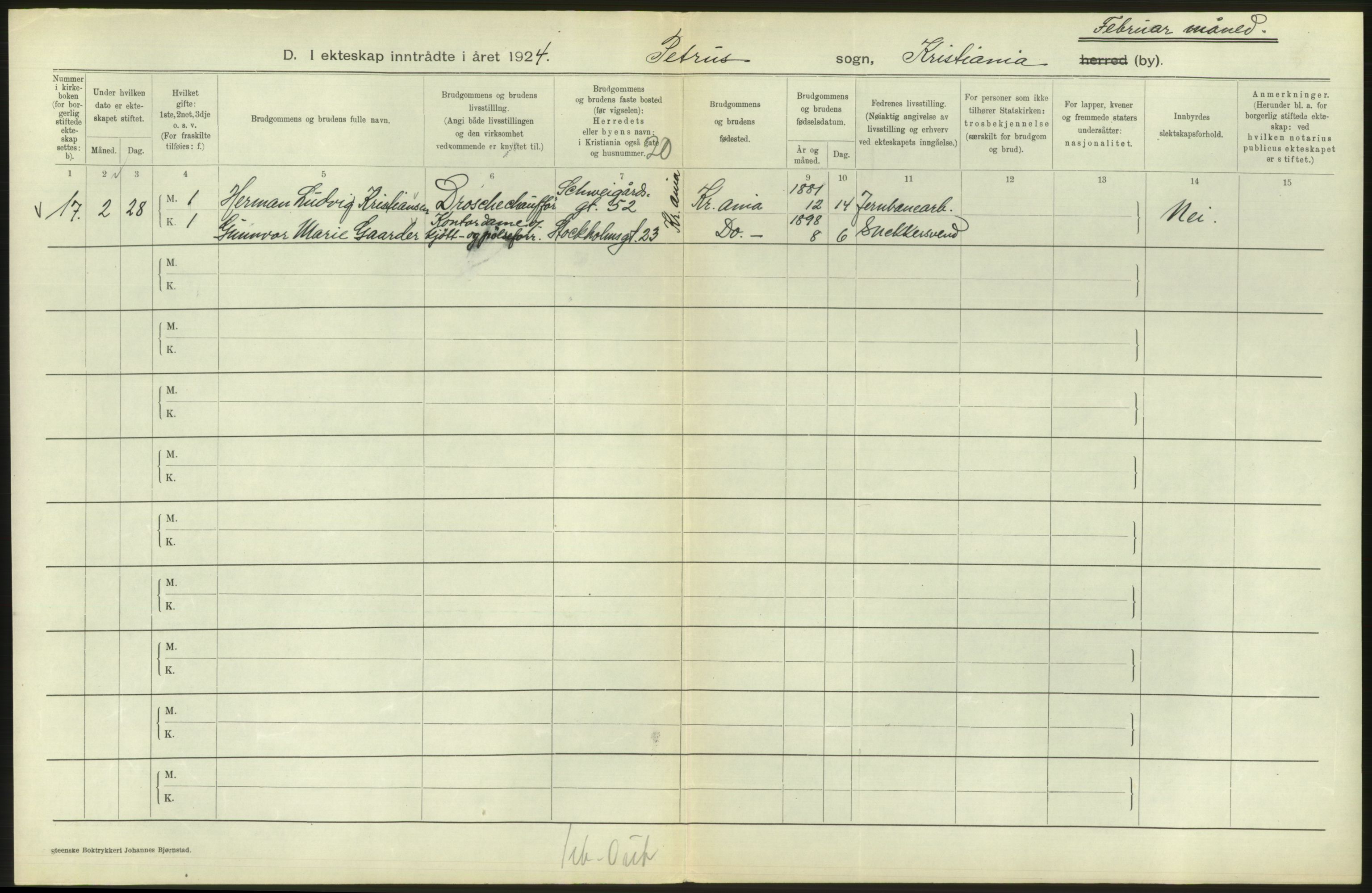 Statistisk sentralbyrå, Sosiodemografiske emner, Befolkning, AV/RA-S-2228/D/Df/Dfc/Dfcd/L0007: Kristiania: Gifte, 1924, s. 400