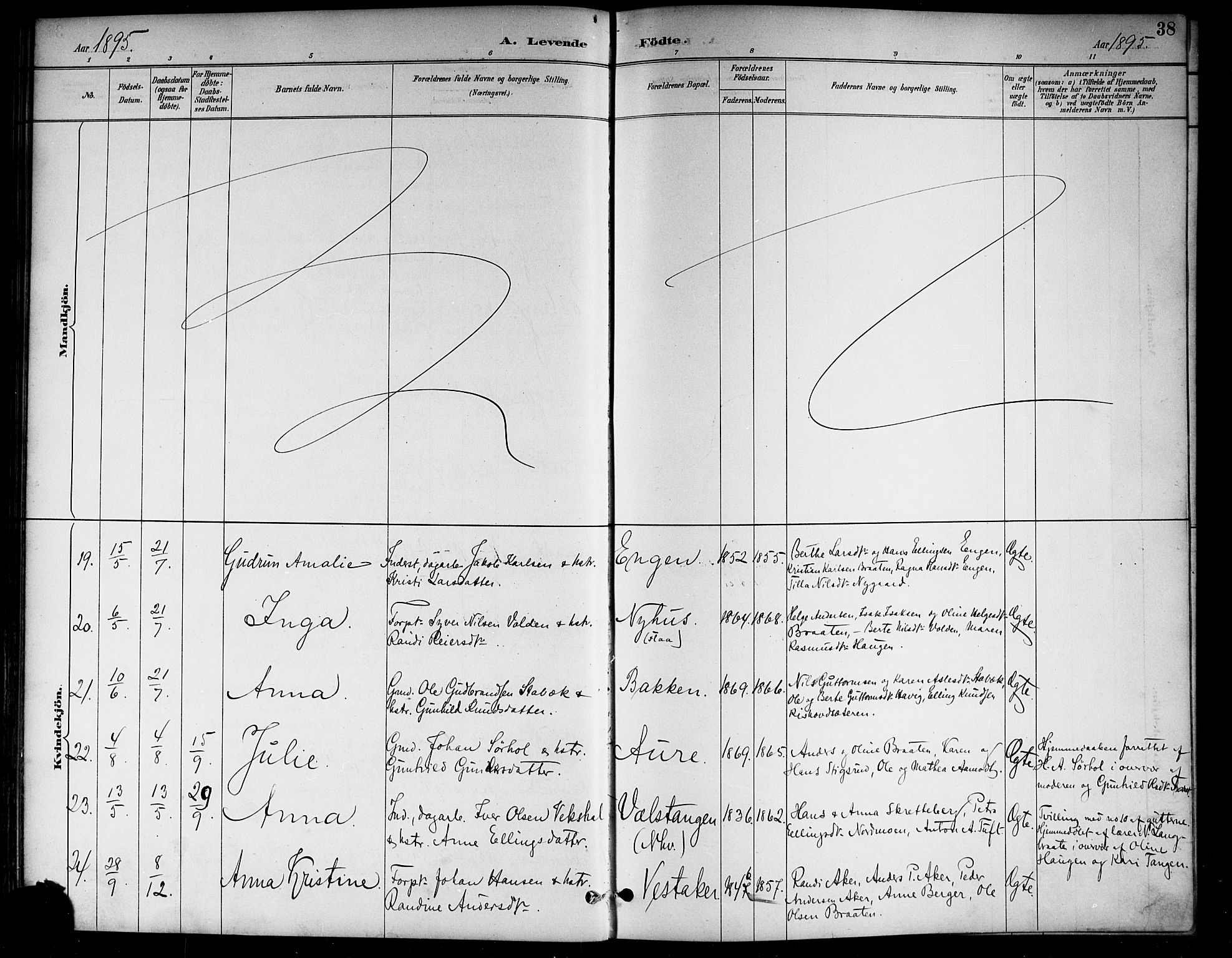 Lunder kirkebøker, AV/SAKO-A-629/G/Ga/L0004: Klokkerbok nr. I 4, 1889-1917, s. 38