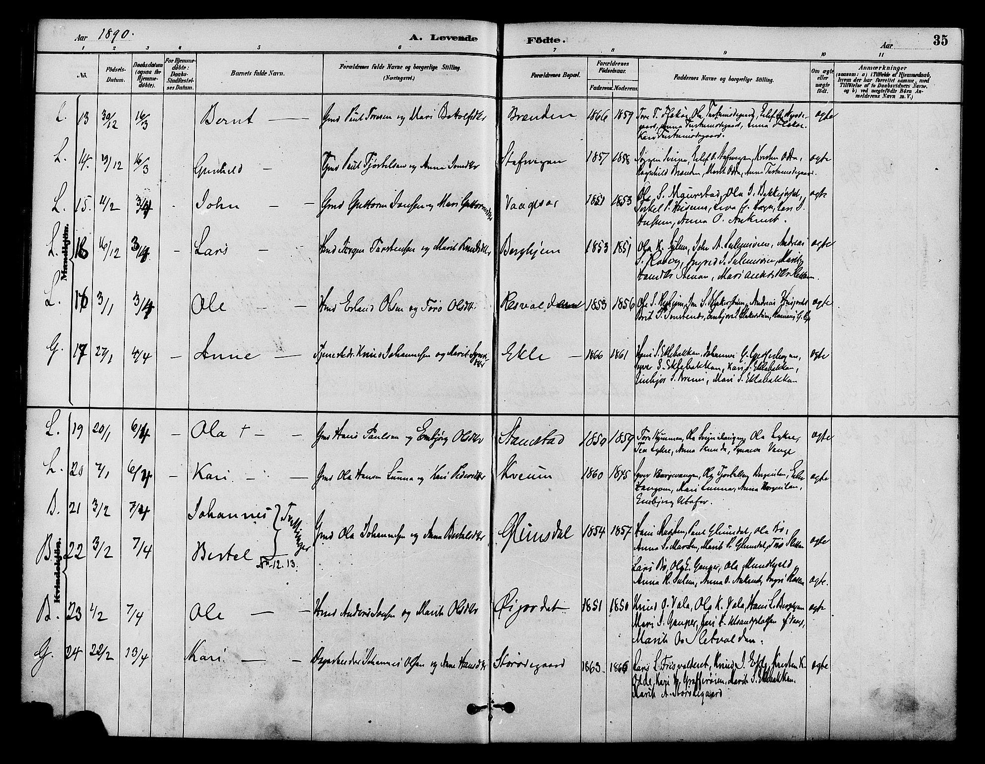 Lom prestekontor, AV/SAH-PREST-070/K/L0008: Ministerialbok nr. 8, 1885-1898, s. 35