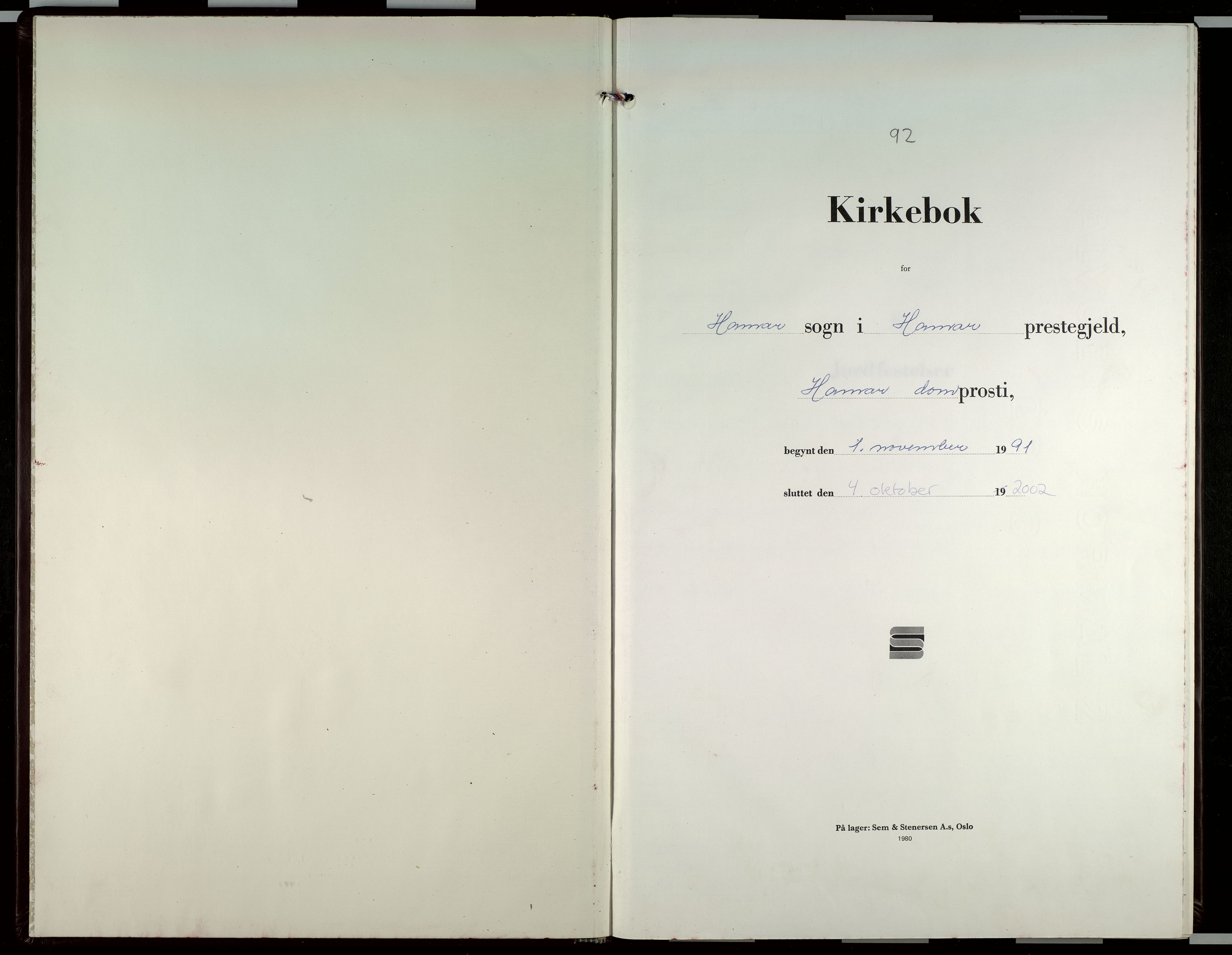 Hamar prestekontor, AV/SAH-DOMPH-002/H/Ha/Haa/L0024: Ministerialbok nr. 24, 1991-2002