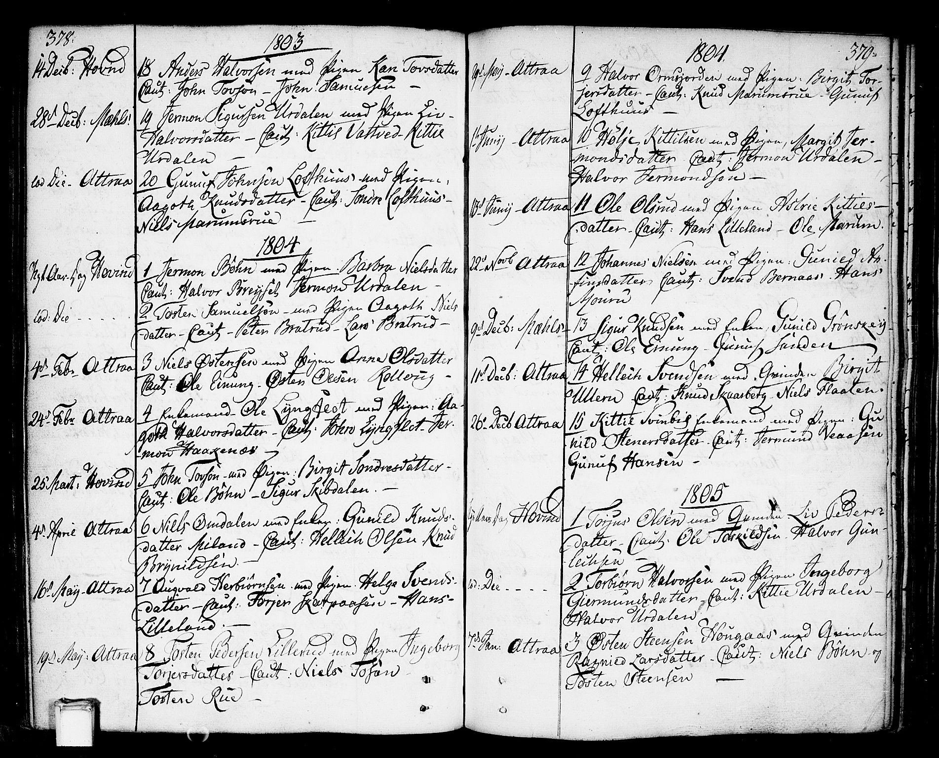 Tinn kirkebøker, AV/SAKO-A-308/F/Fa/L0002: Ministerialbok nr. I 2, 1757-1810, s. 378-379