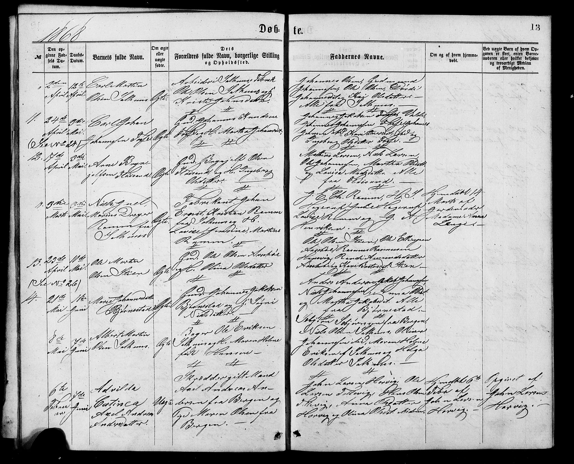 Alversund Sokneprestembete, AV/SAB-A-73901/H/Ha/Hab: Klokkerbok nr. C 2, 1867-1880, s. 13