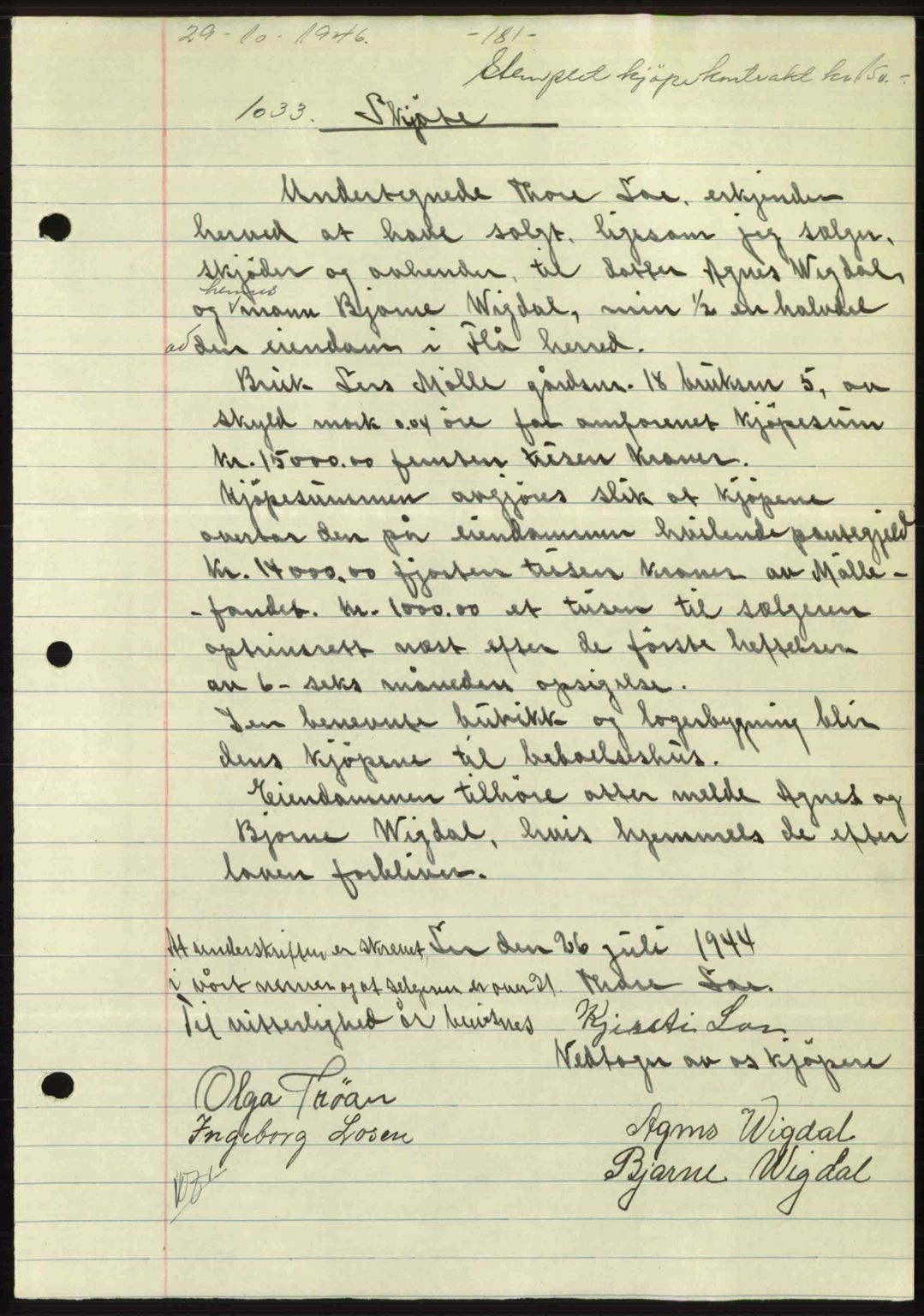 Gauldal sorenskriveri, SAT/A-0014/1/2/2C: Pantebok nr. A2, 1946-1946, Dagboknr: 1033/1946