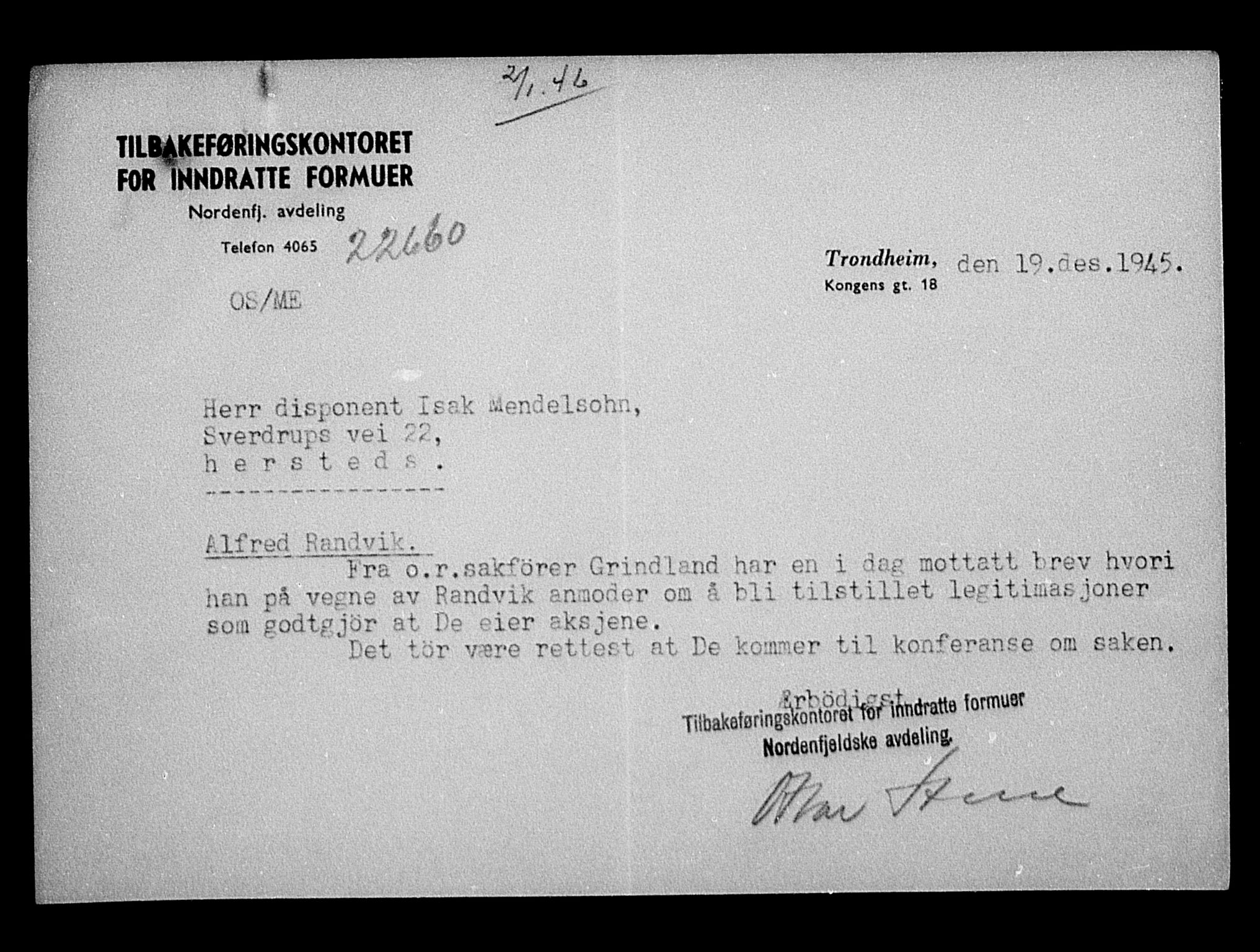 Justisdepartementet, Tilbakeføringskontoret for inndratte formuer, AV/RA-S-1564/H/Hc/Hca/L0909: --, 1945-1947, s. 139