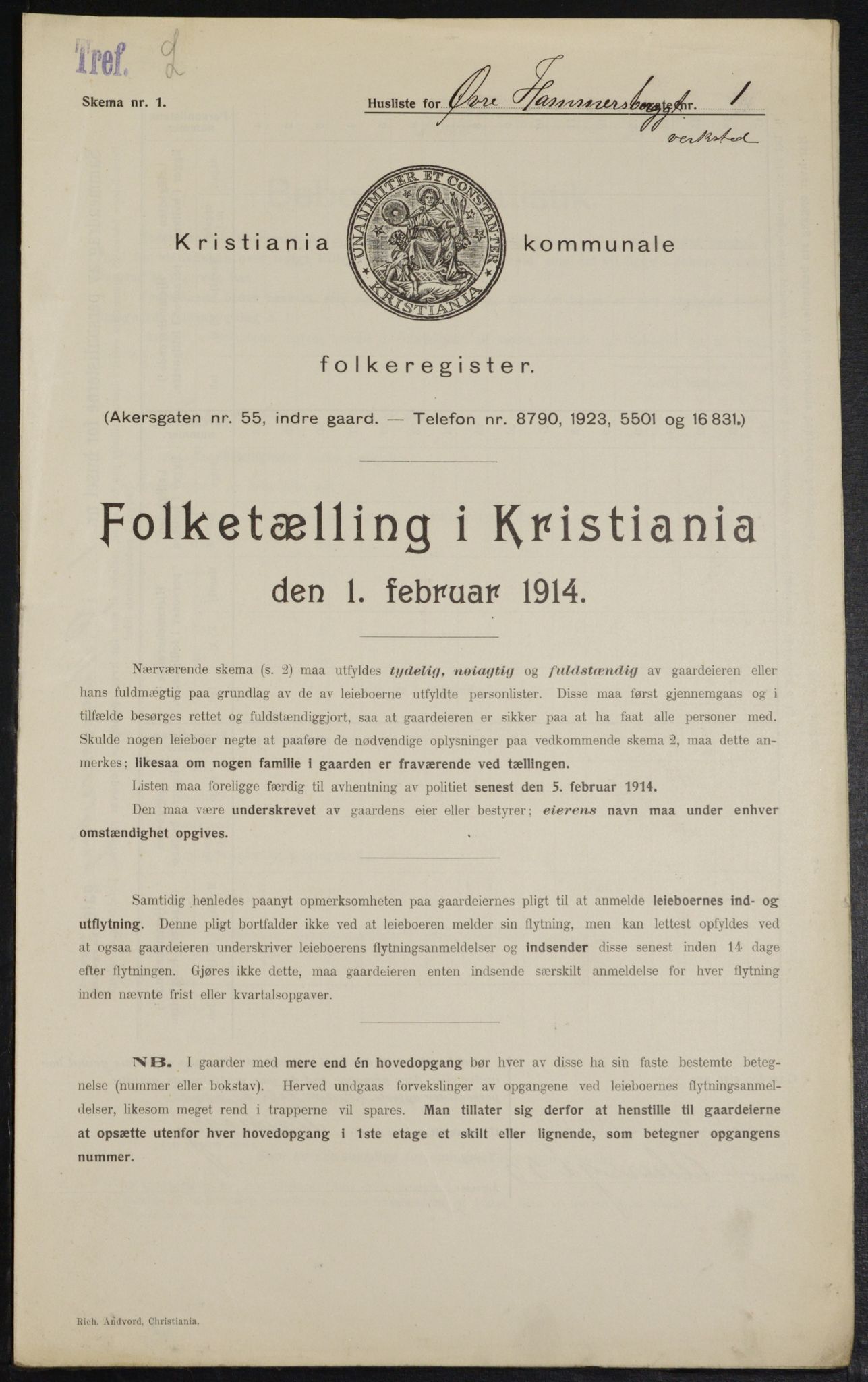 OBA, Kommunal folketelling 1.2.1914 for Kristiania, 1914, s. 130909