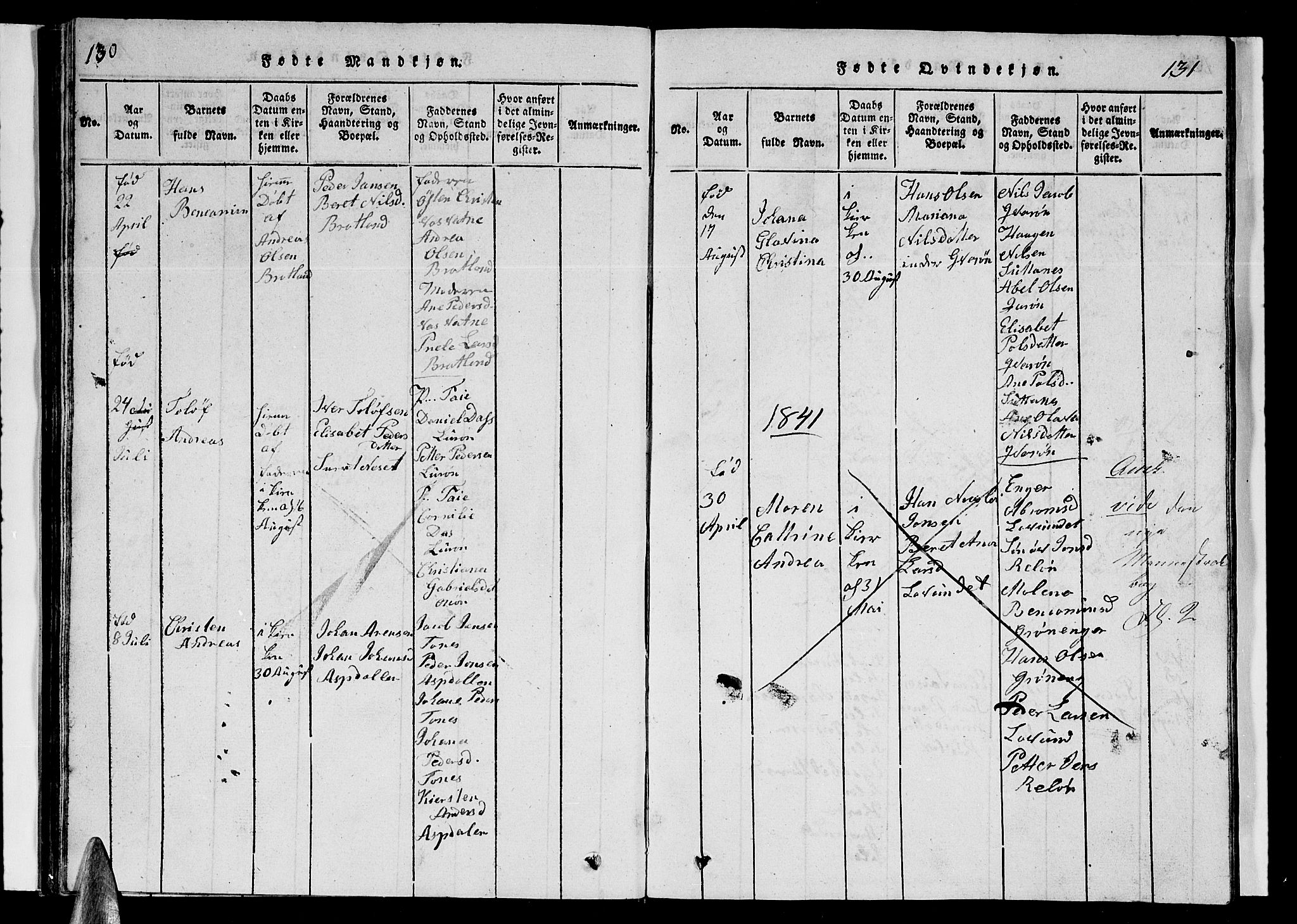 Ministerialprotokoller, klokkerbøker og fødselsregistre - Nordland, AV/SAT-A-1459/839/L0571: Klokkerbok nr. 839C01, 1820-1840, s. 130-131