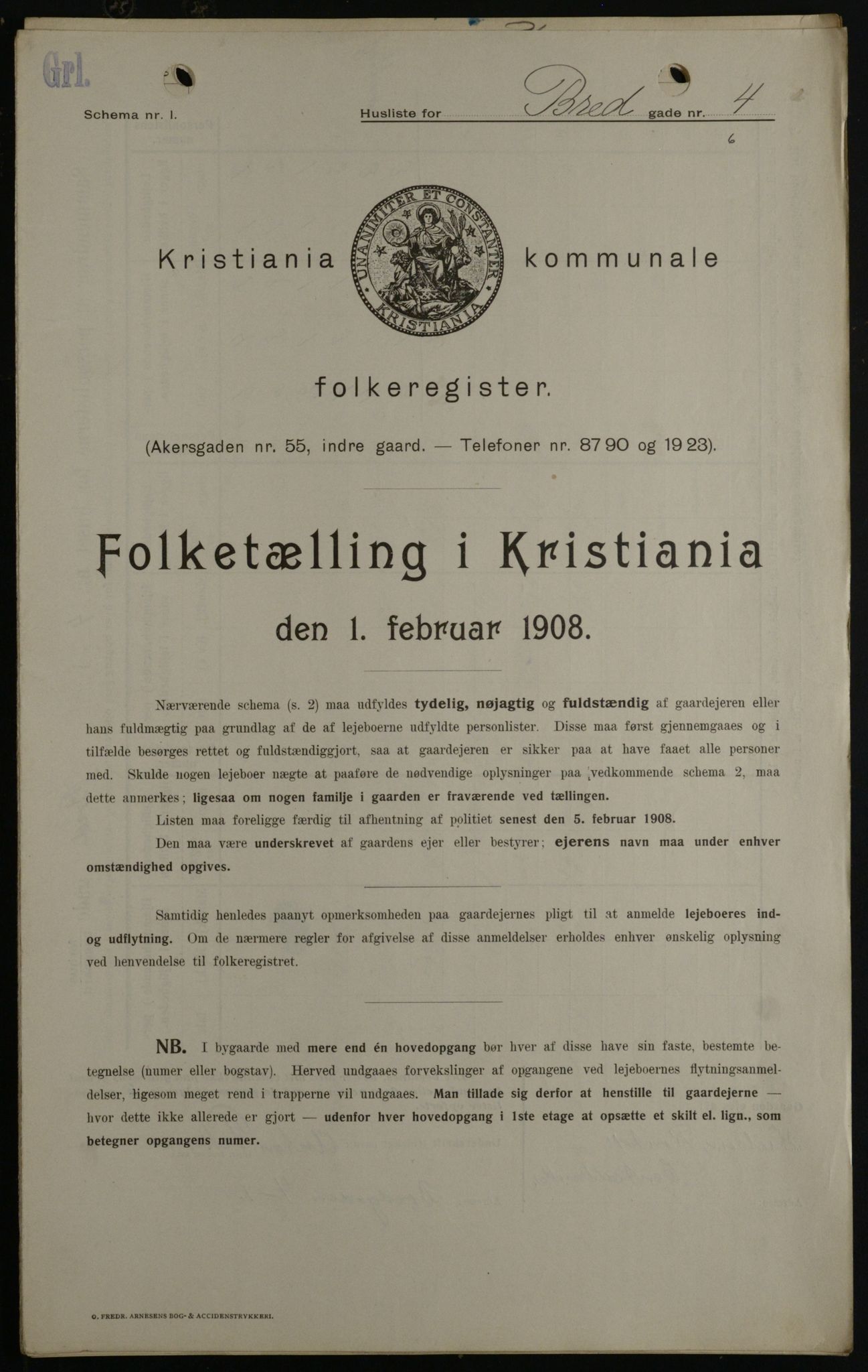 OBA, Kommunal folketelling 1.2.1908 for Kristiania kjøpstad, 1908, s. 7905