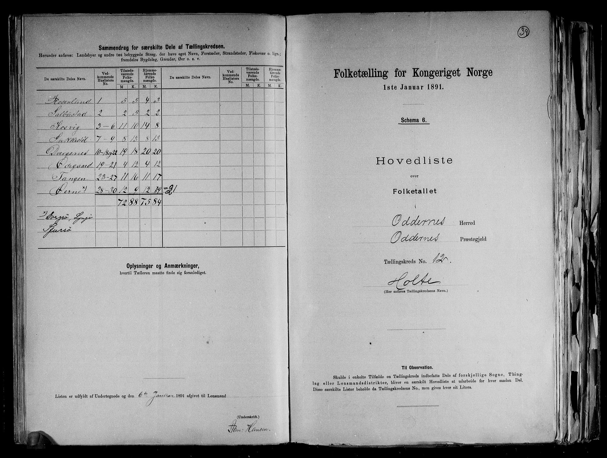 RA, Folketelling 1891 for 1012 Oddernes herred, 1891, s. 27