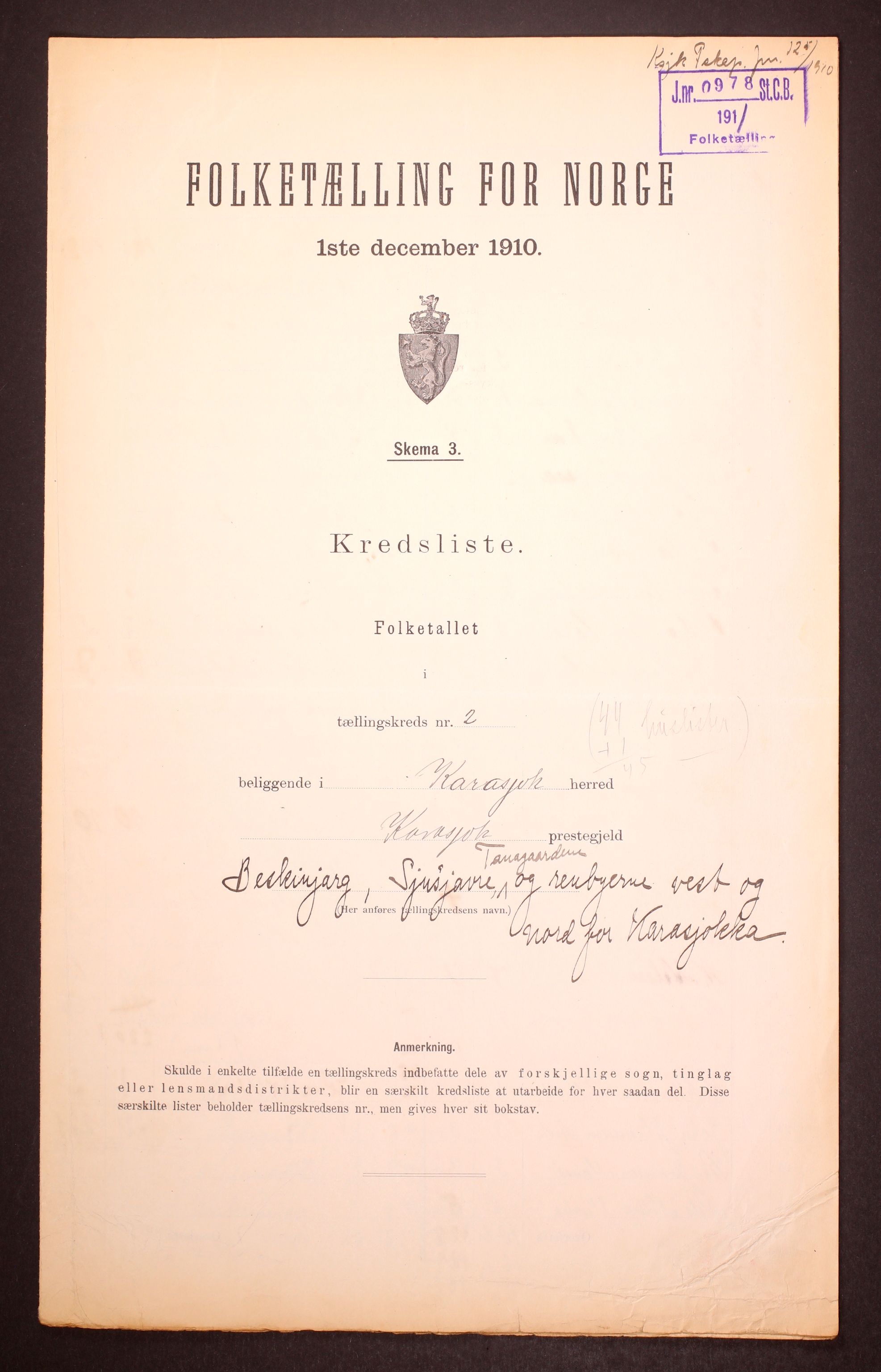 RA, Folketelling 1910 for 2021 Karasjok herred, 1910, s. 7