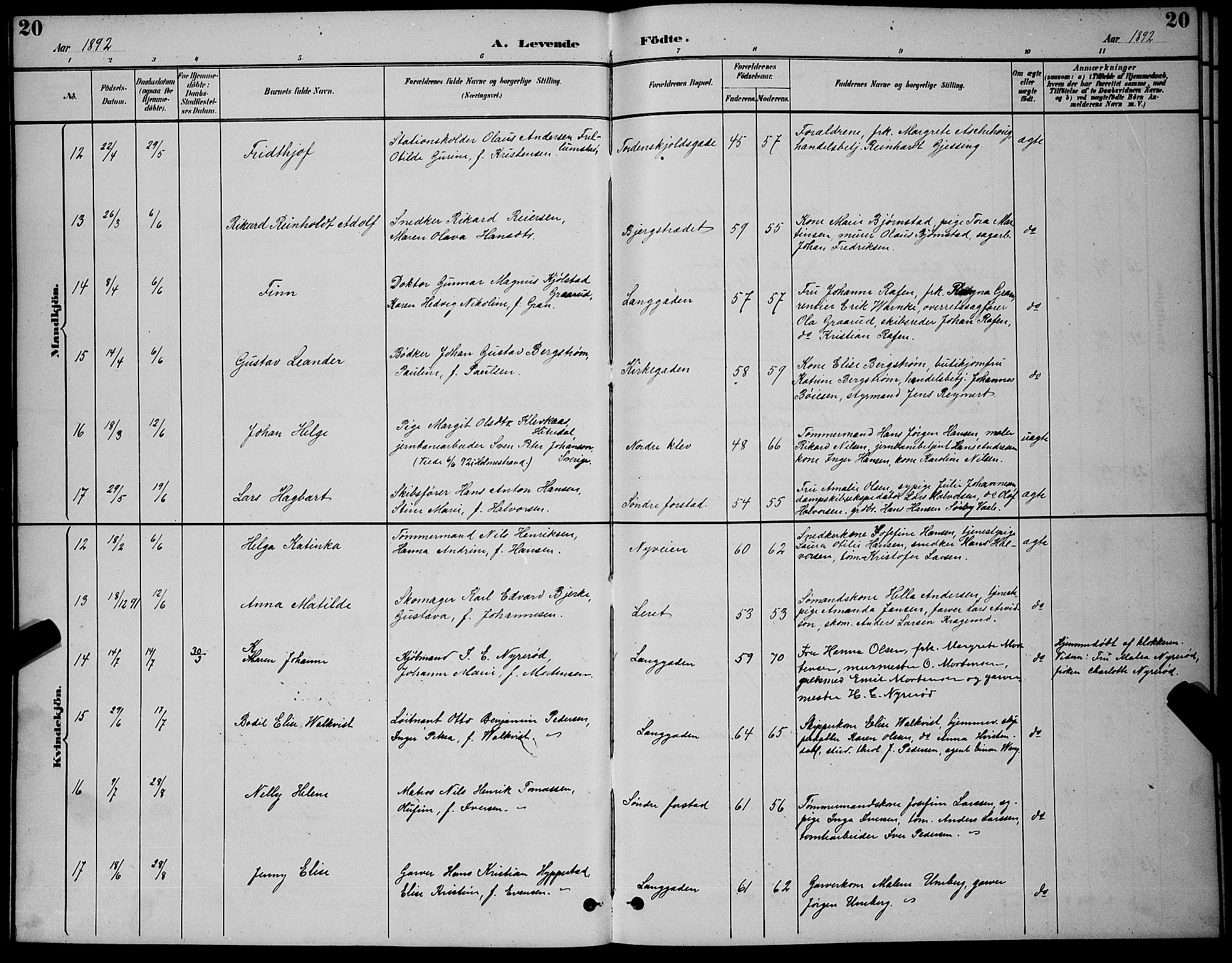 Holmestrand kirkebøker, SAKO/A-346/G/Ga/L0005: Klokkerbok nr. 5, 1889-1901, s. 20