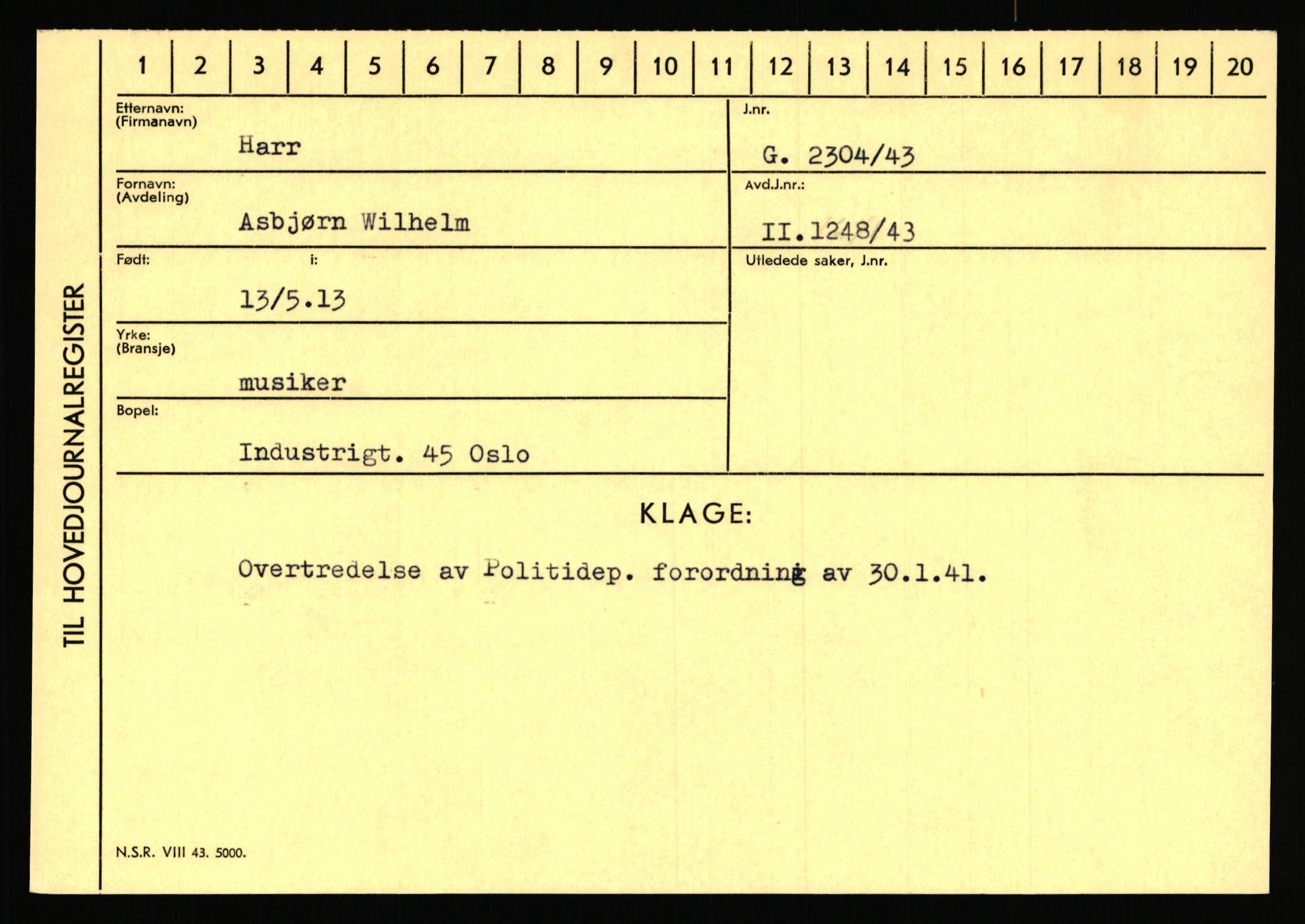 Statspolitiet - Hovedkontoret / Osloavdelingen, AV/RA-S-1329/C/Ca/L0006: Hanche - Hokstvedt, 1943-1945, s. 1889