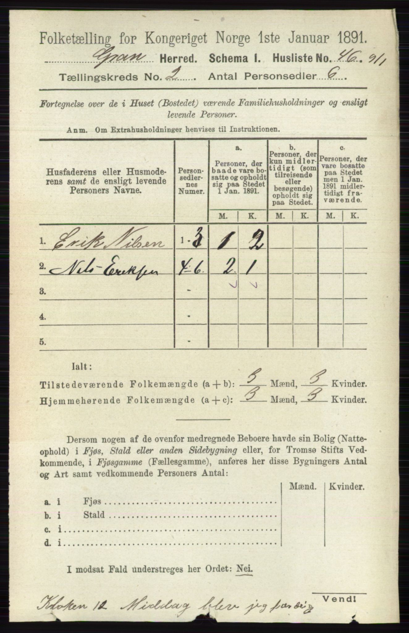 RA, Folketelling 1891 for 0534 Gran herred, 1891, s. 325