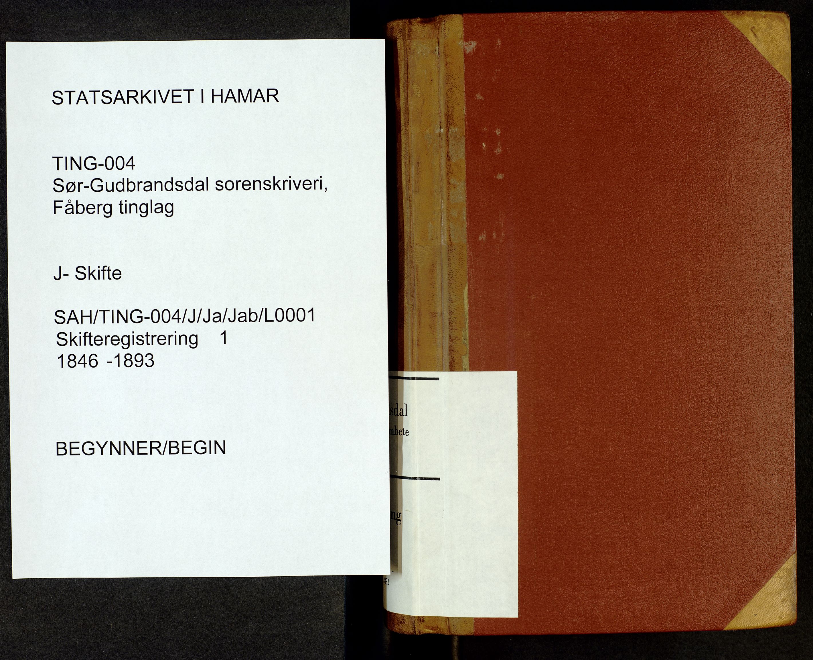 Sør-Gudbrandsdal tingrett, SAH/TING-004/J/Ja/Jab/L0001: Skifteregistreringsprotokoll - Fåberg, 1846-1893