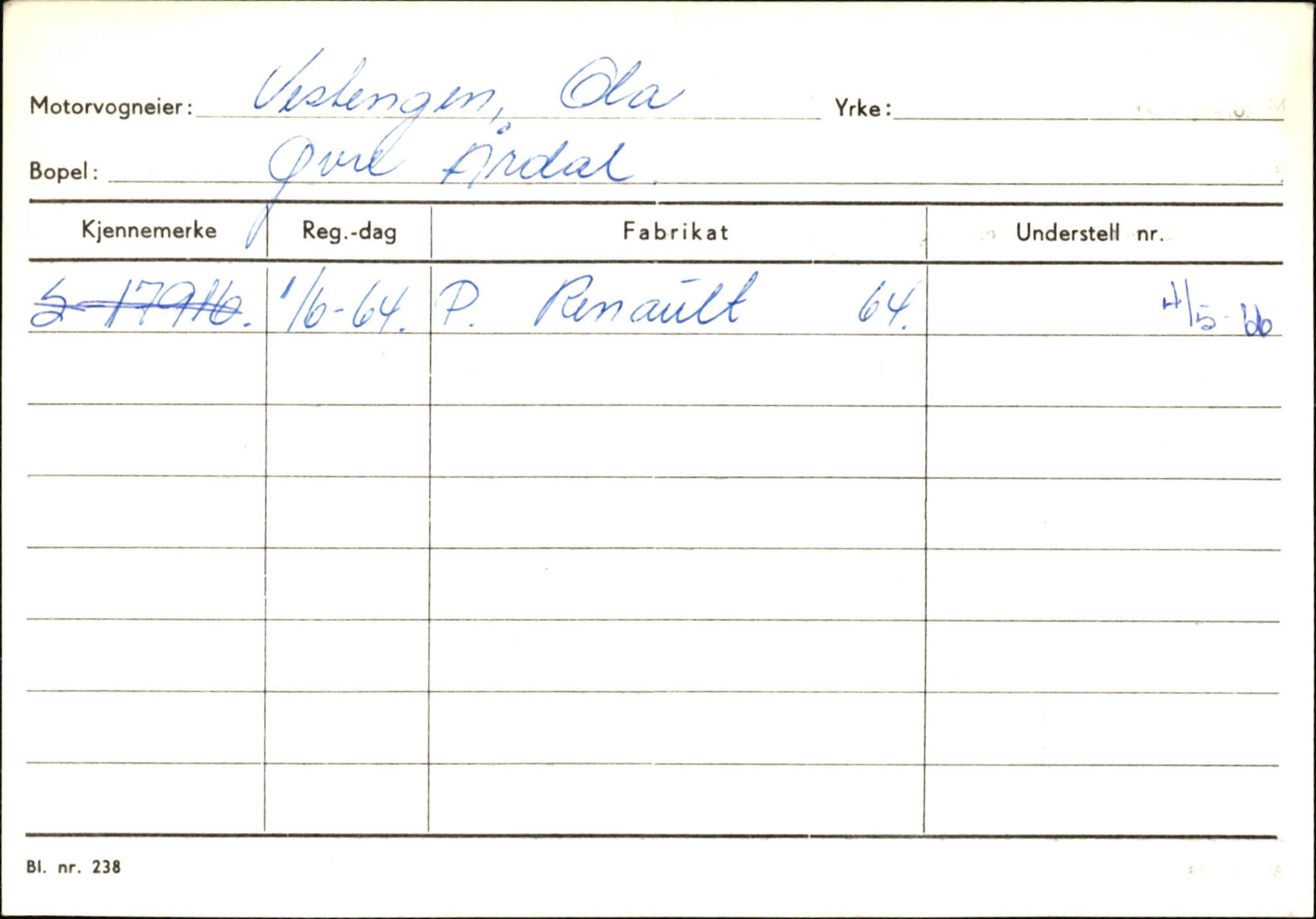 Statens vegvesen, Sogn og Fjordane vegkontor, AV/SAB-A-5301/4/F/L0146: Registerkort Årdal R-Å samt diverse kort, 1945-1975, s. 1174