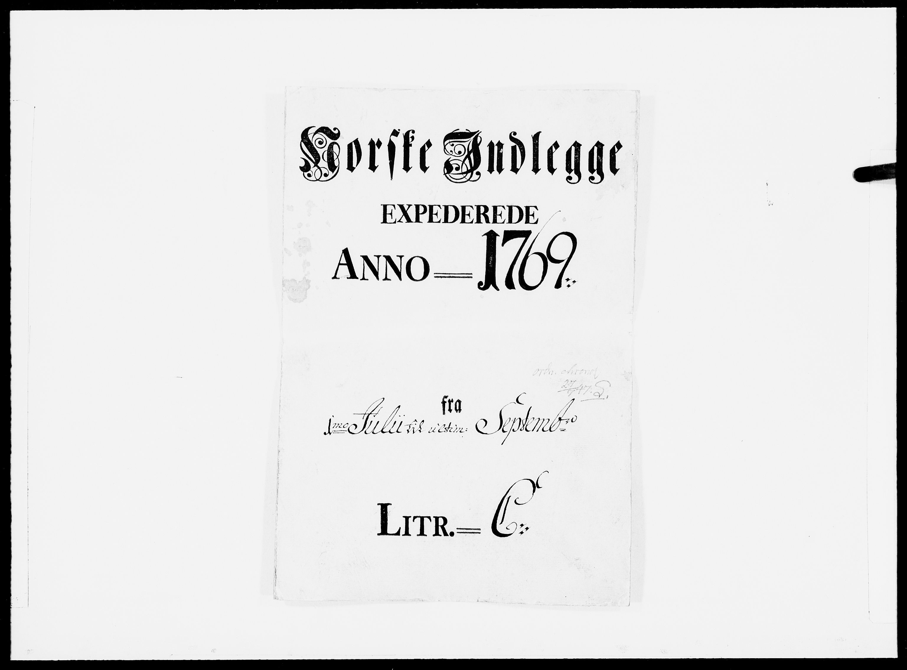 Danske Kanselli 1572-1799, AV/RA-EA-3023/F/Fc/Fcc/Fcca/L0200: Norske innlegg 1572-1799, 1769, s. 1