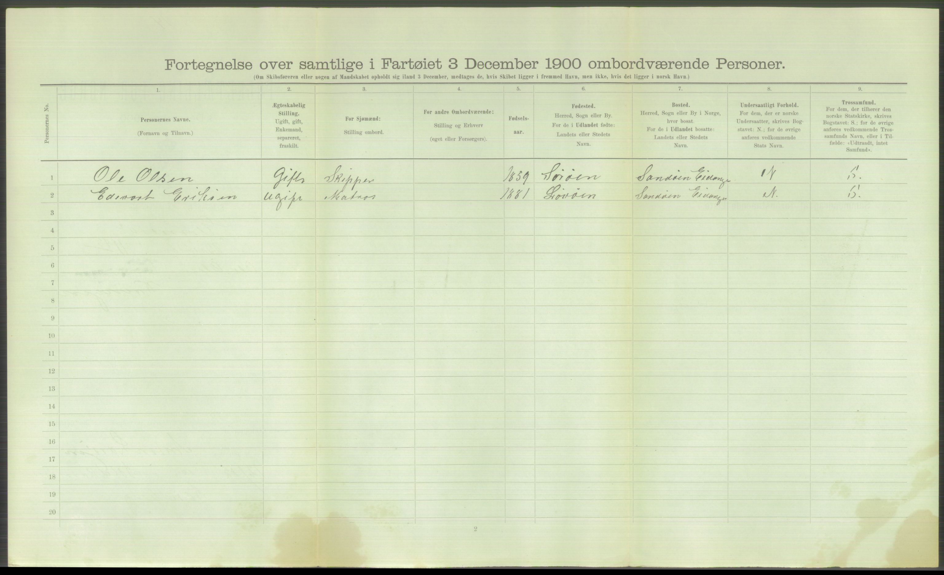 RA, Folketelling 1900 - skipslister med personlister for skip i norske havner, utenlandske havner og til havs, 1900, s. 494