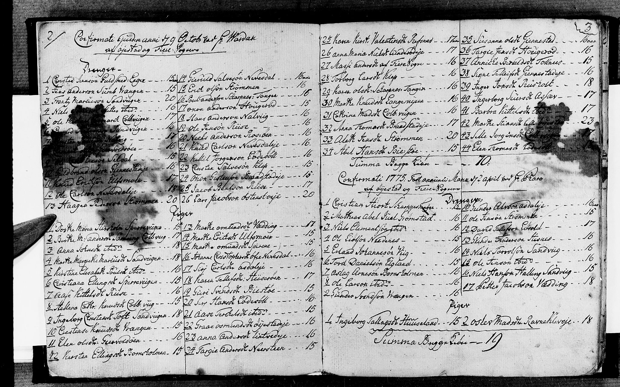 Øyestad sokneprestkontor, AV/SAK-1111-0049/F/Fa/L0010: Ministerialbok nr. A 10, 1774-1810, s. 2-3
