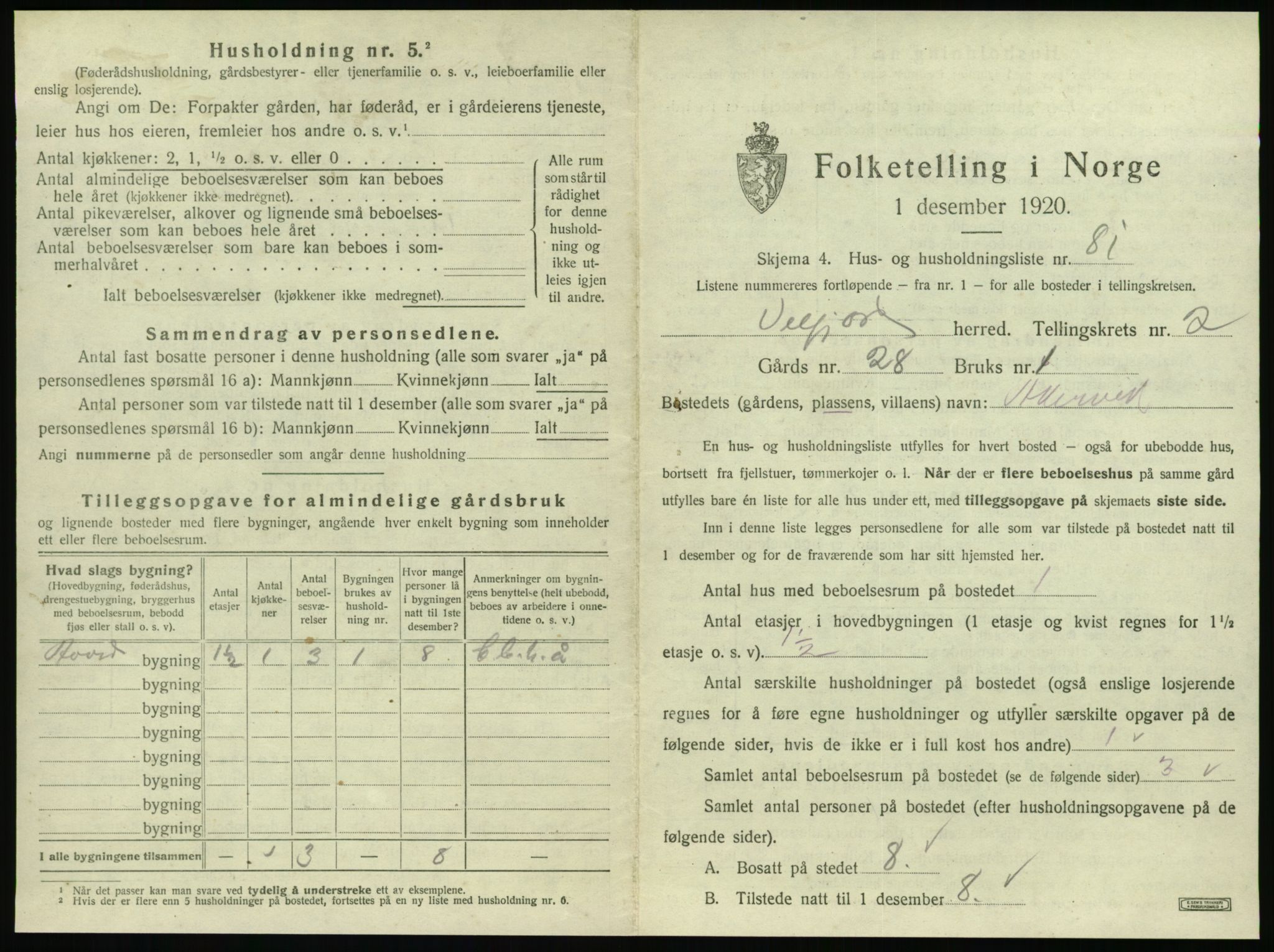 SAT, Folketelling 1920 for 1813 Velfjord herred, 1920, s. 315