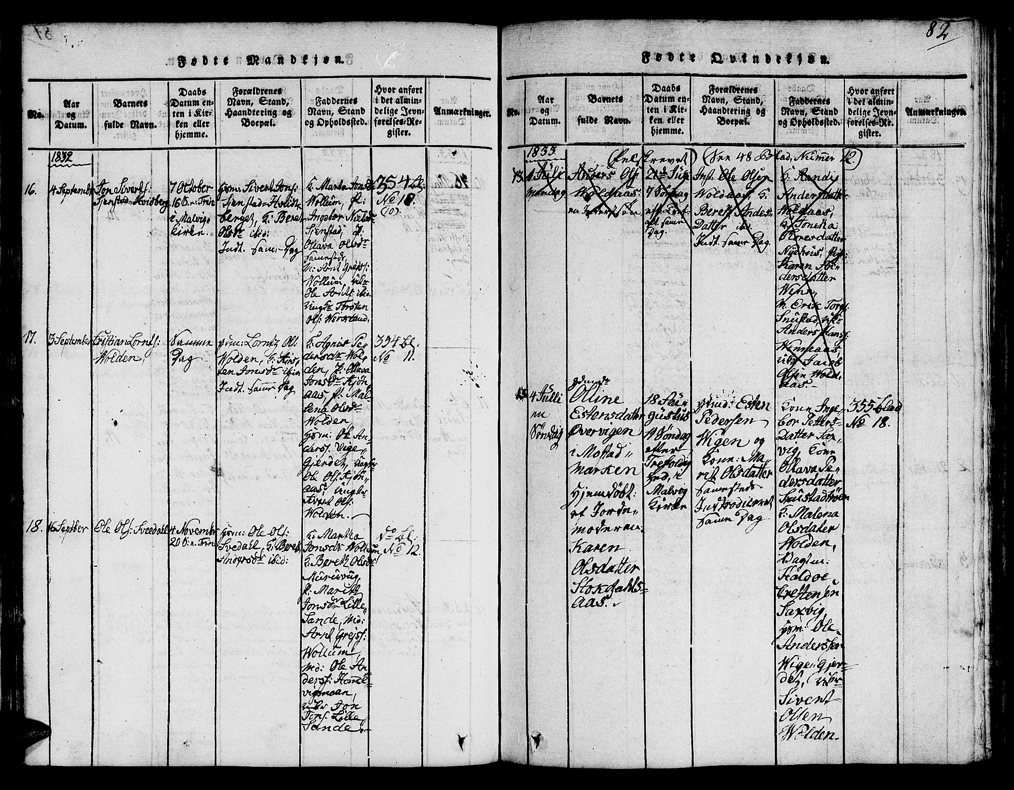 Ministerialprotokoller, klokkerbøker og fødselsregistre - Sør-Trøndelag, SAT/A-1456/616/L0420: Klokkerbok nr. 616C03, 1817-1835, s. 82