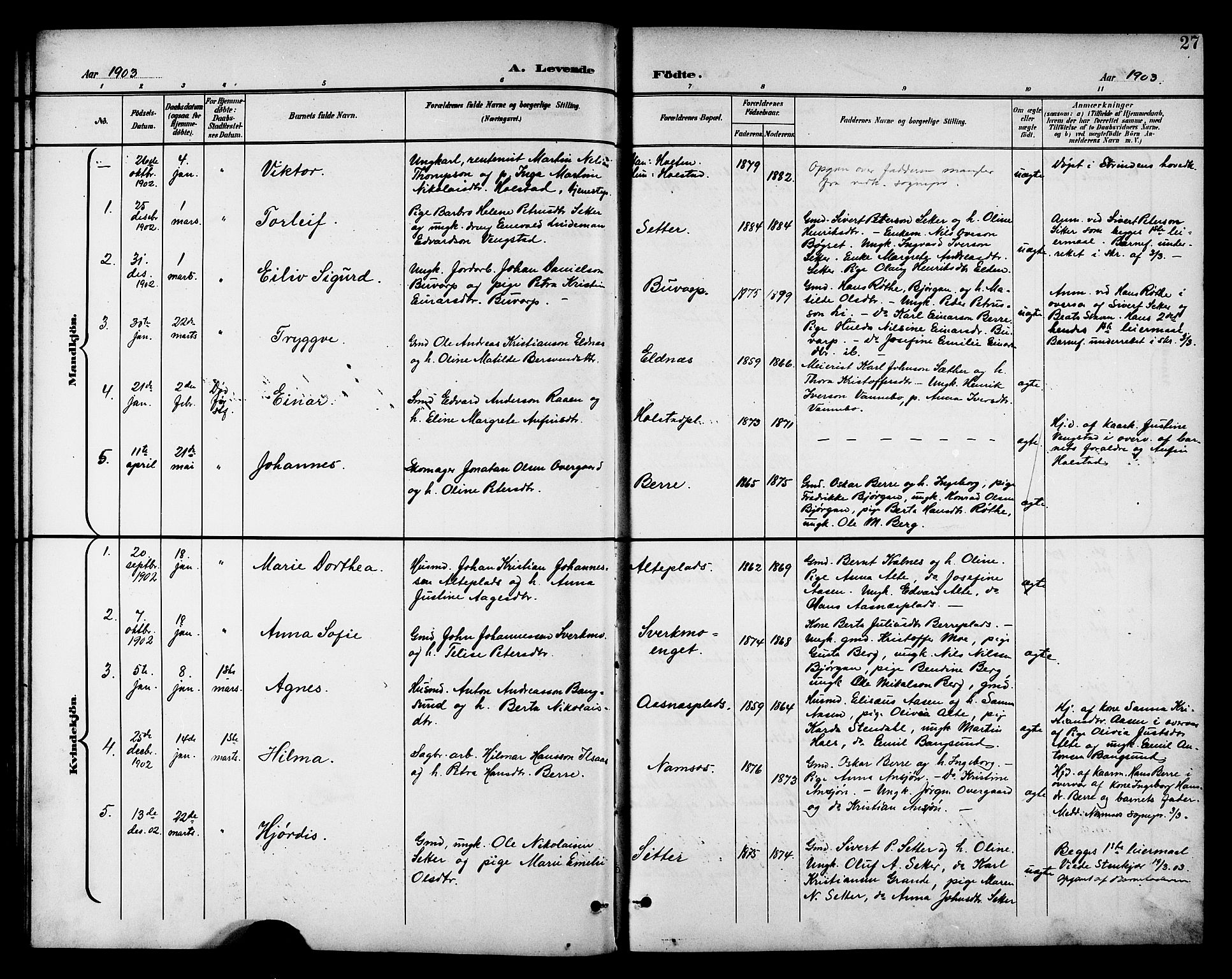 Ministerialprotokoller, klokkerbøker og fødselsregistre - Nord-Trøndelag, SAT/A-1458/742/L0412: Klokkerbok nr. 742C03, 1898-1910, s. 27