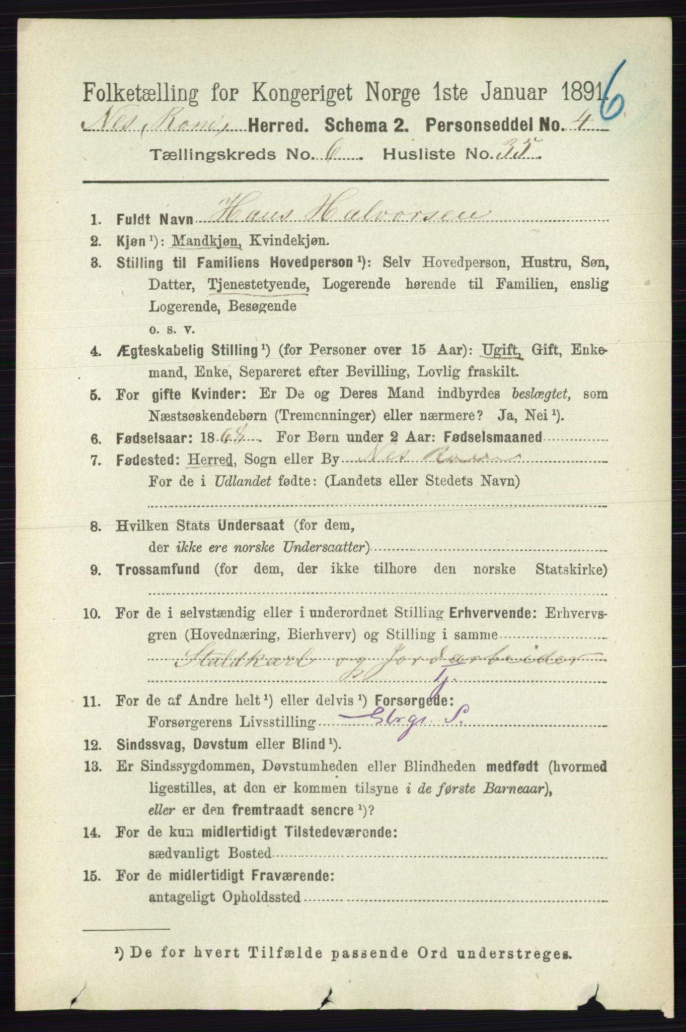 RA, Folketelling 1891 for 0236 Nes herred, 1891, s. 3606