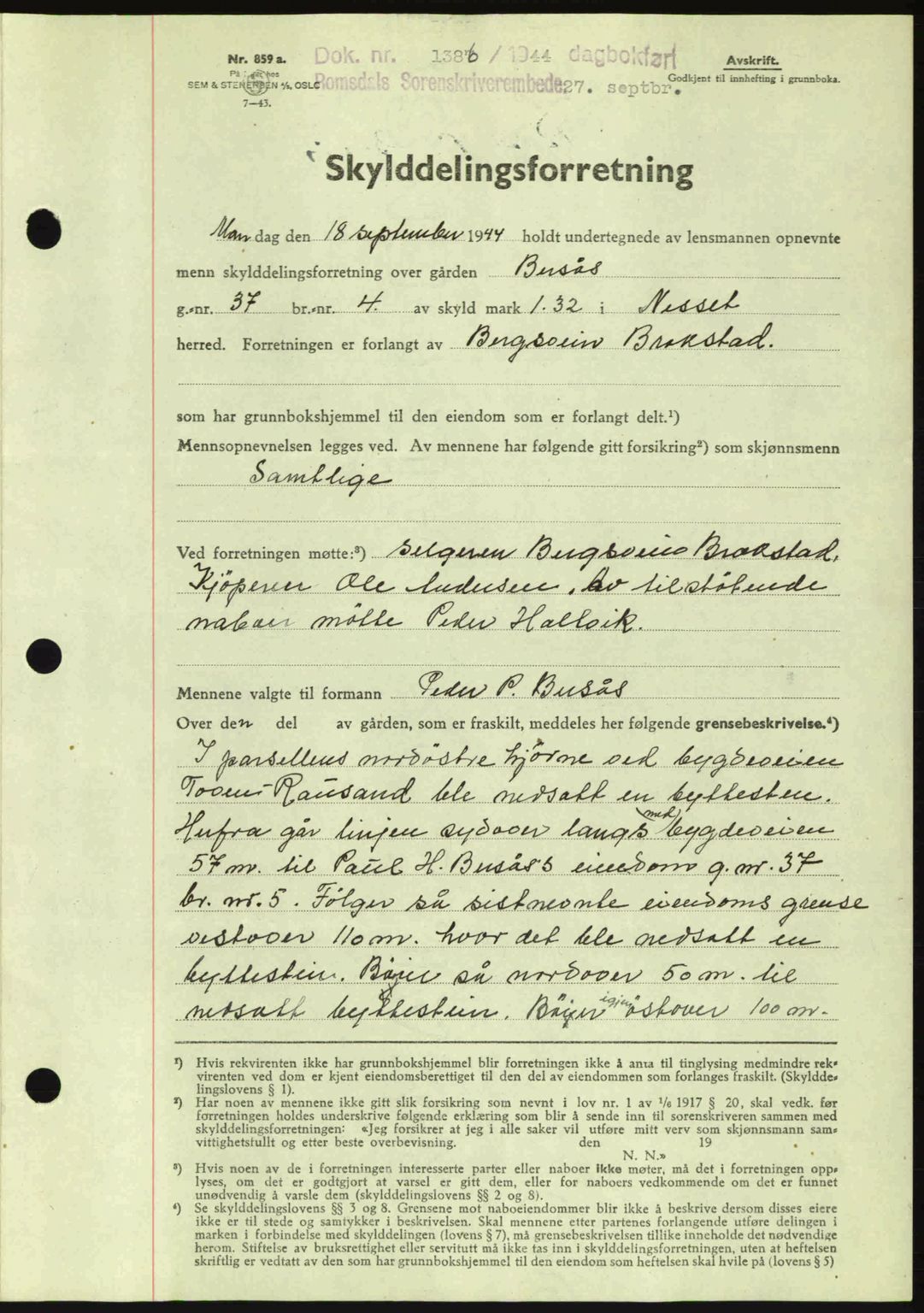 Romsdal sorenskriveri, SAT/A-4149/1/2/2C: Pantebok nr. A16, 1944-1944, Dagboknr: 1386/1944