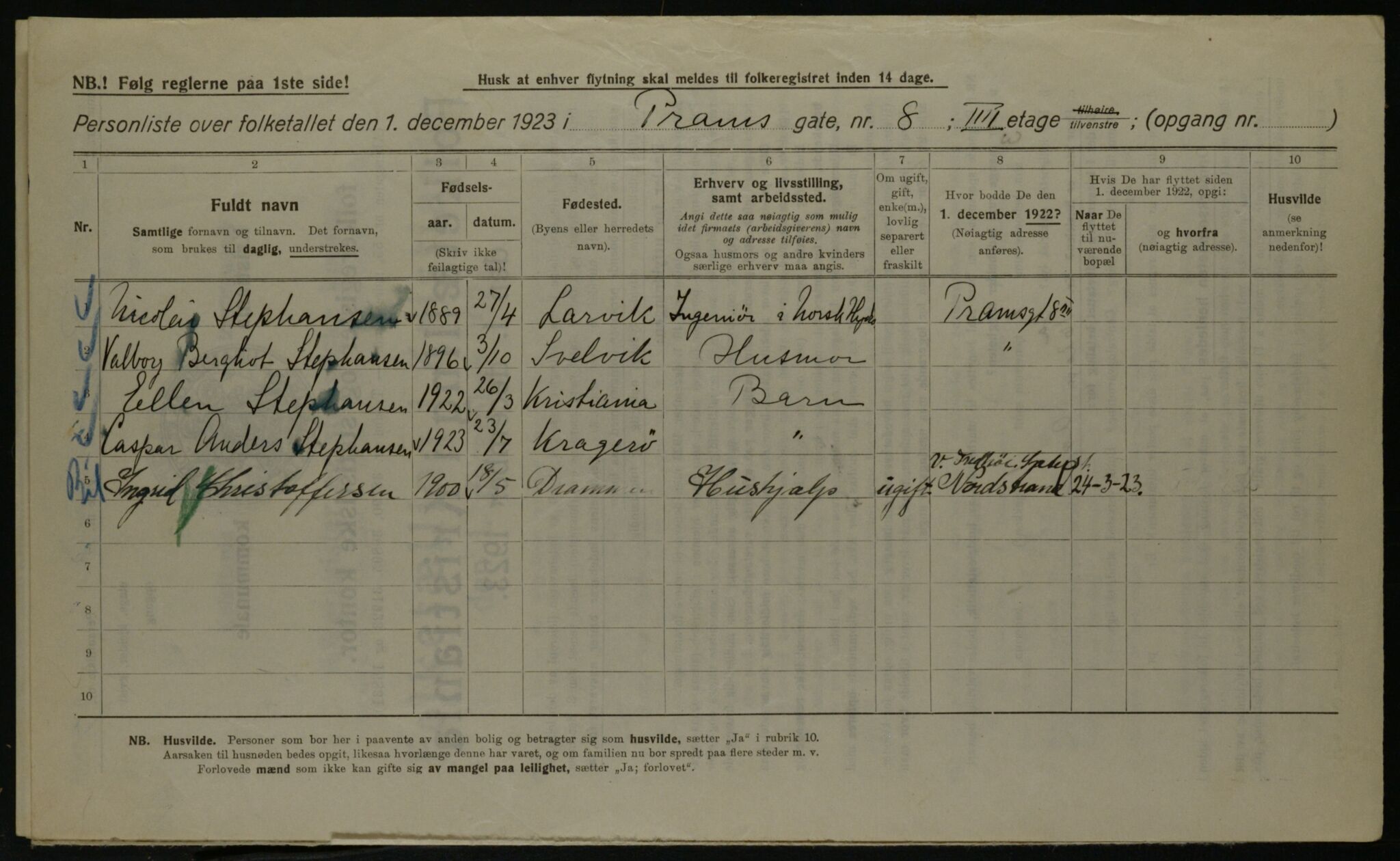 OBA, Kommunal folketelling 1.12.1923 for Kristiania, 1923, s. 89645