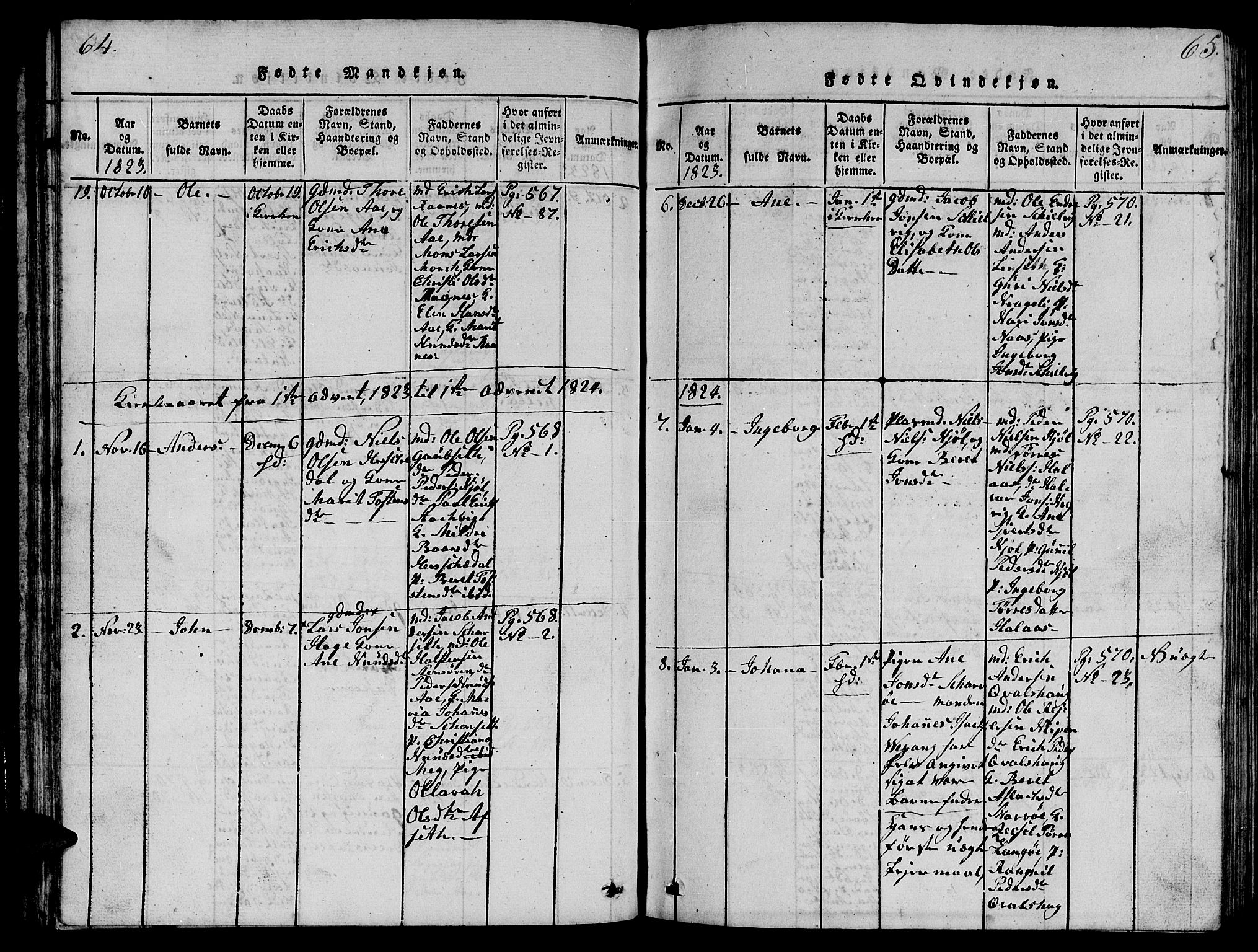 Ministerialprotokoller, klokkerbøker og fødselsregistre - Møre og Romsdal, AV/SAT-A-1454/570/L0831: Ministerialbok nr. 570A05, 1819-1829, s. 64-65