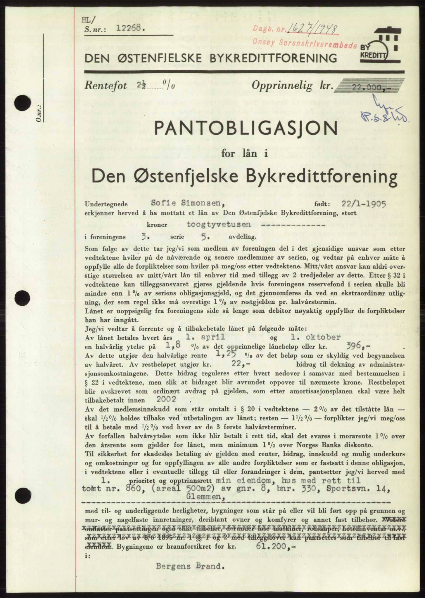 Onsøy sorenskriveri, SAO/A-10474/G/Ga/Gac/L0007: Pantebok nr. B 14-7, 1948-1948, Dagboknr: 1627/1948