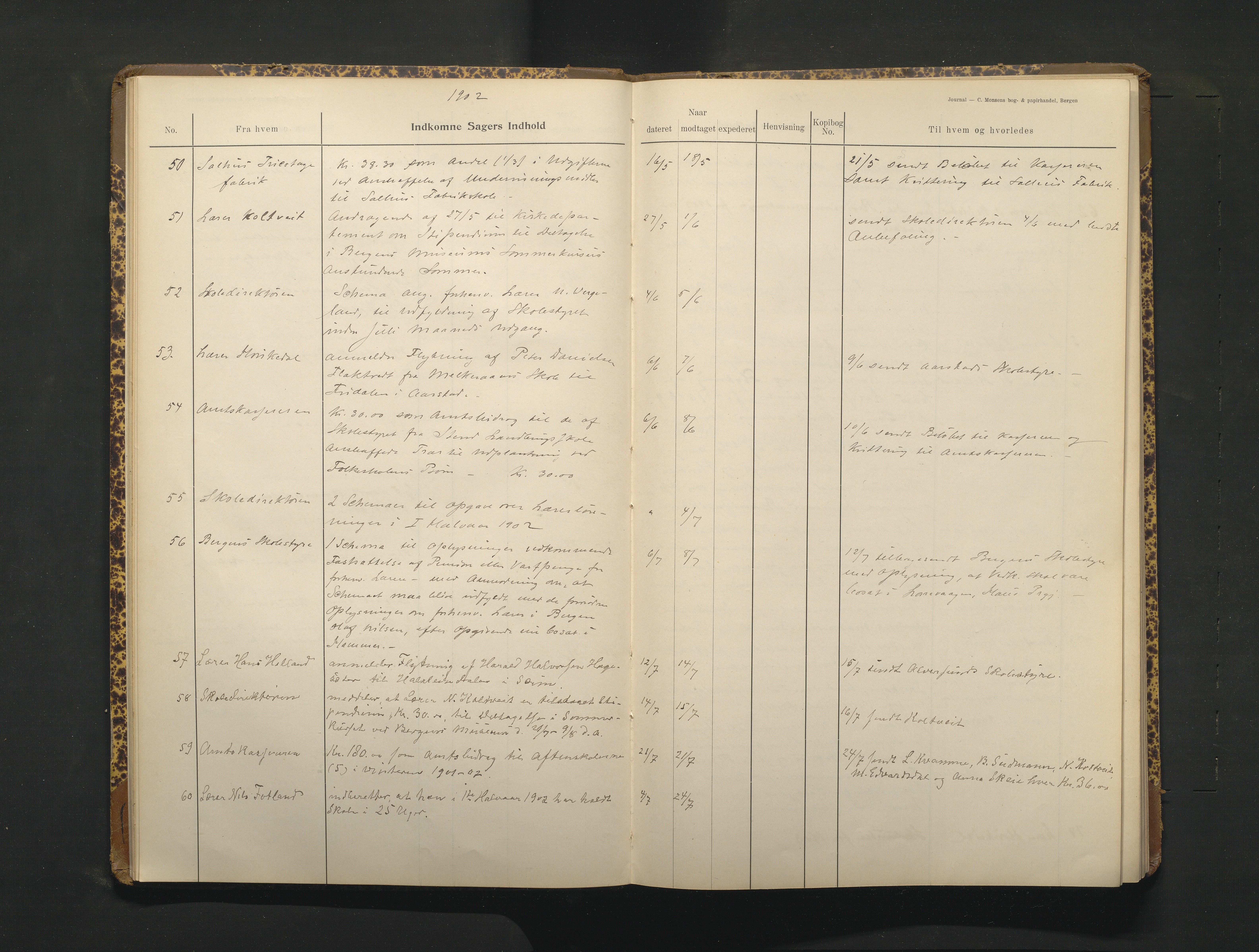 Hamre kommune. Skulestyret, IKAH/1254-211/C/Ca/L0003: Postjournal for Hamre skulestyre, 1901-1916