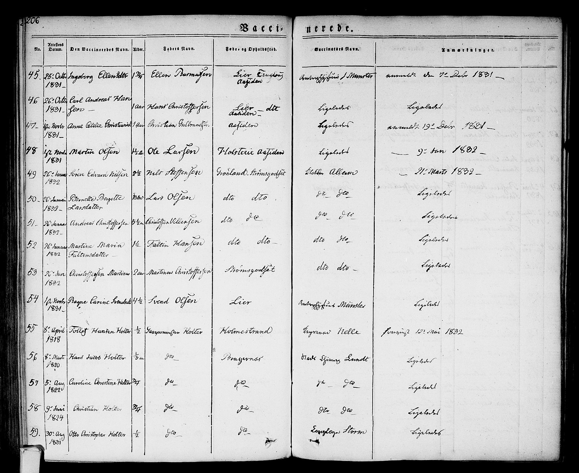 Bragernes kirkebøker, AV/SAKO-A-6/F/Fc/L0001: Ministerialbok nr. III 1, 1830-1853, s. 206