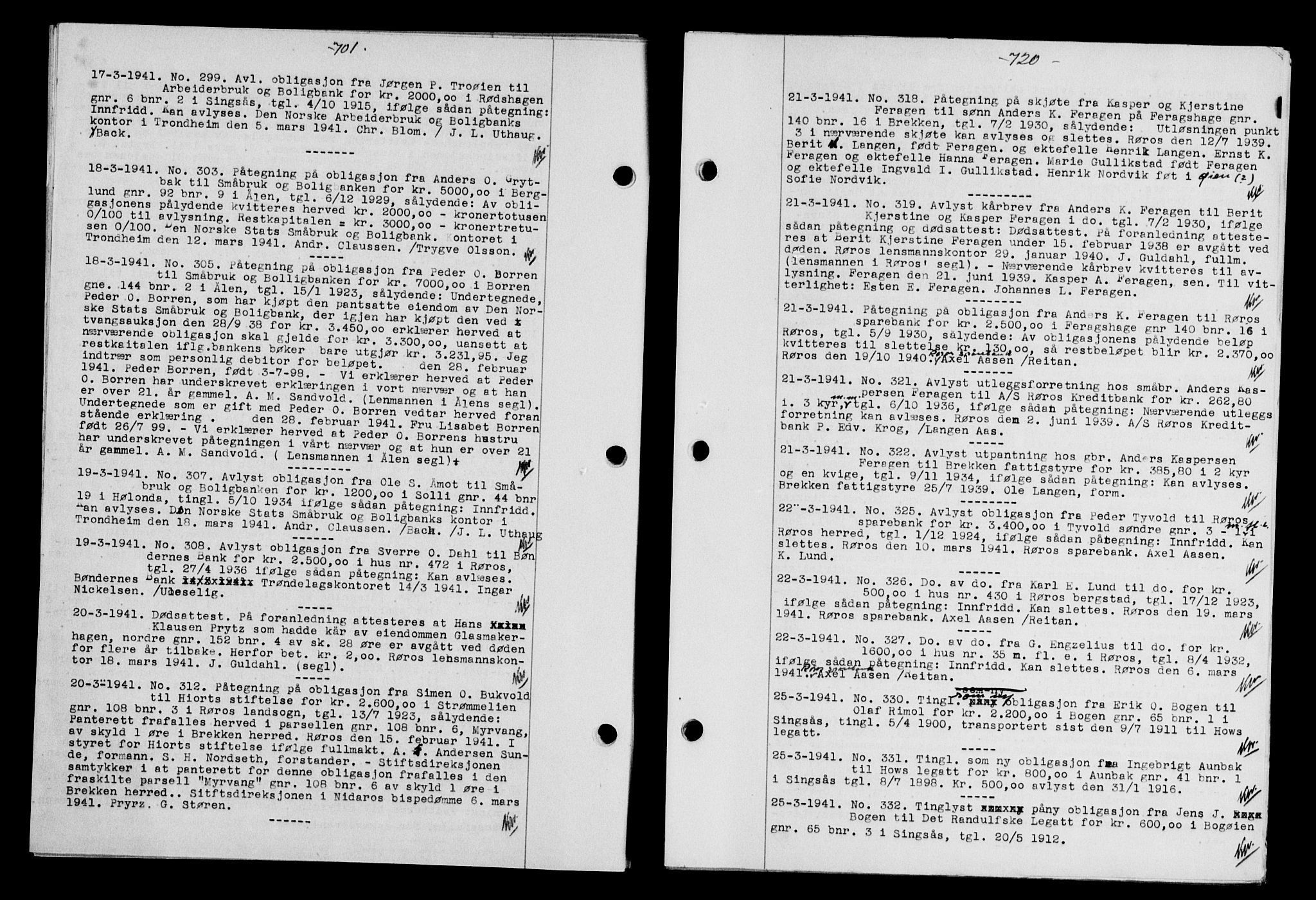 Gauldal sorenskriveri, SAT/A-0014/1/2/2C/L0052: Pantebok nr. 57, 1940-1941, Dagboknr: 299/1941