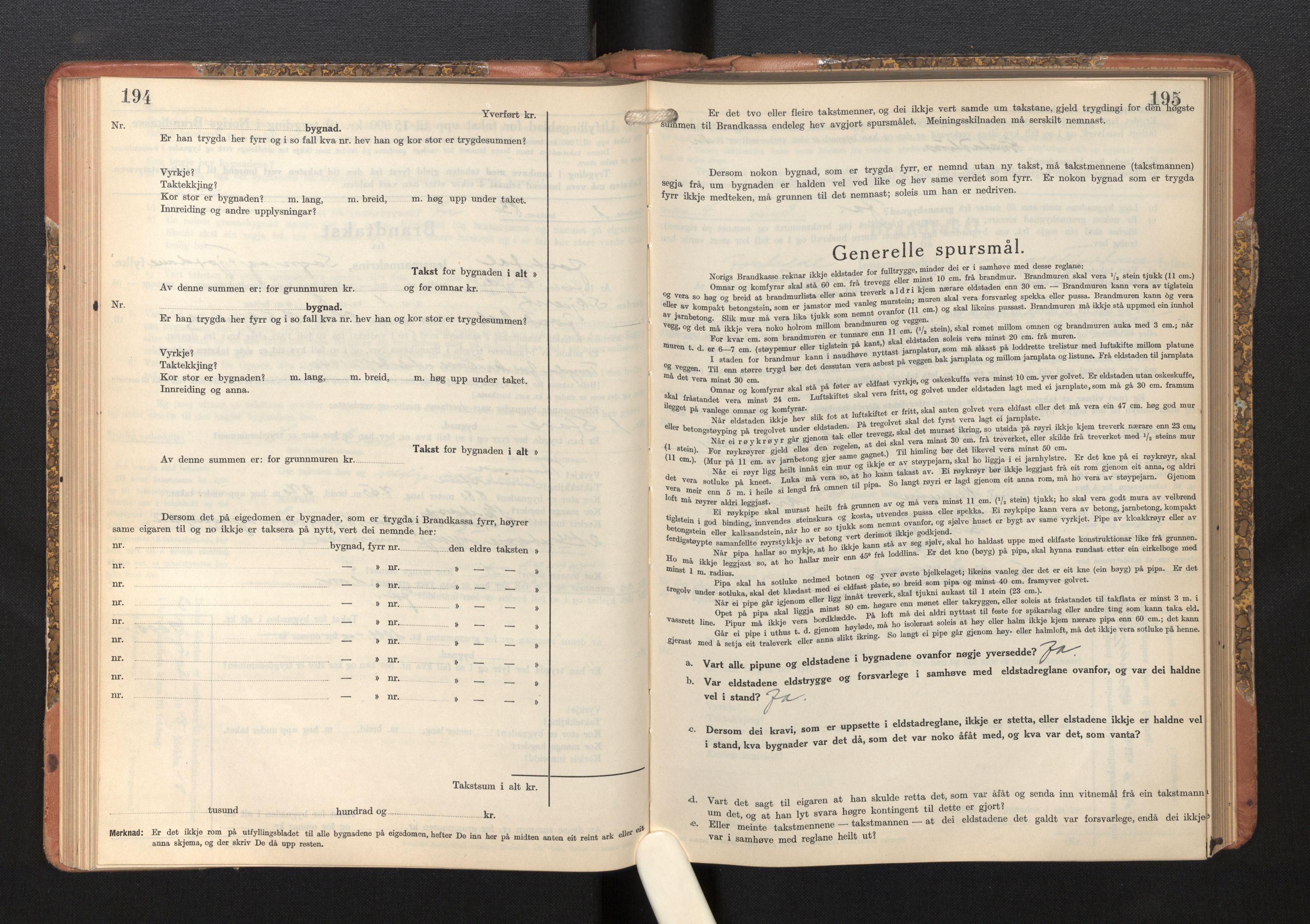Lensmannen i Jostedal, AV/SAB-A-28601/0012/L0006: Branntakstprotokoll, skjematakst, 1936-1948, s. 194-195