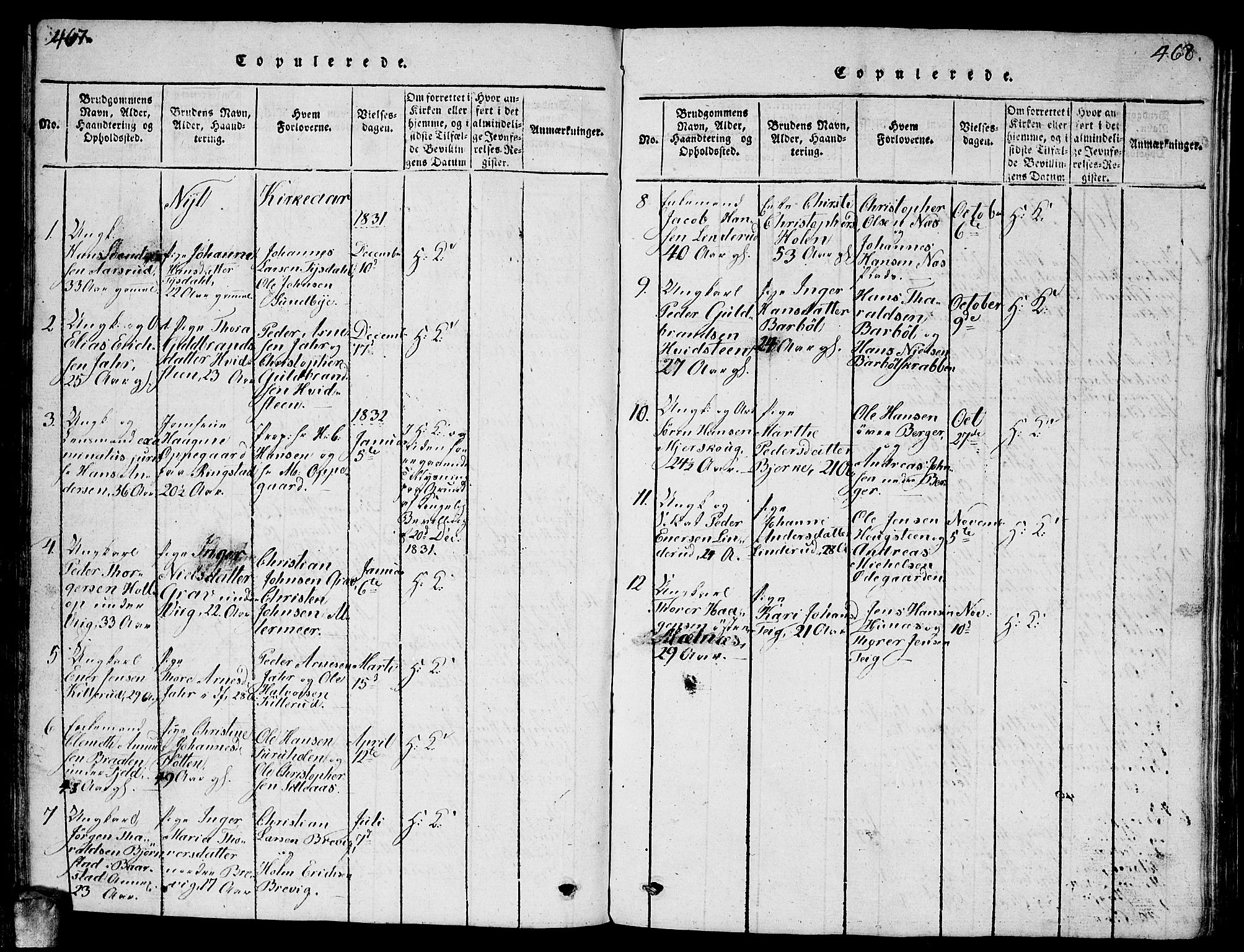 Enebakk prestekontor Kirkebøker, SAO/A-10171c/G/Ga/L0001: Klokkerbok nr. I 1, 1815-1833, s. 467-468