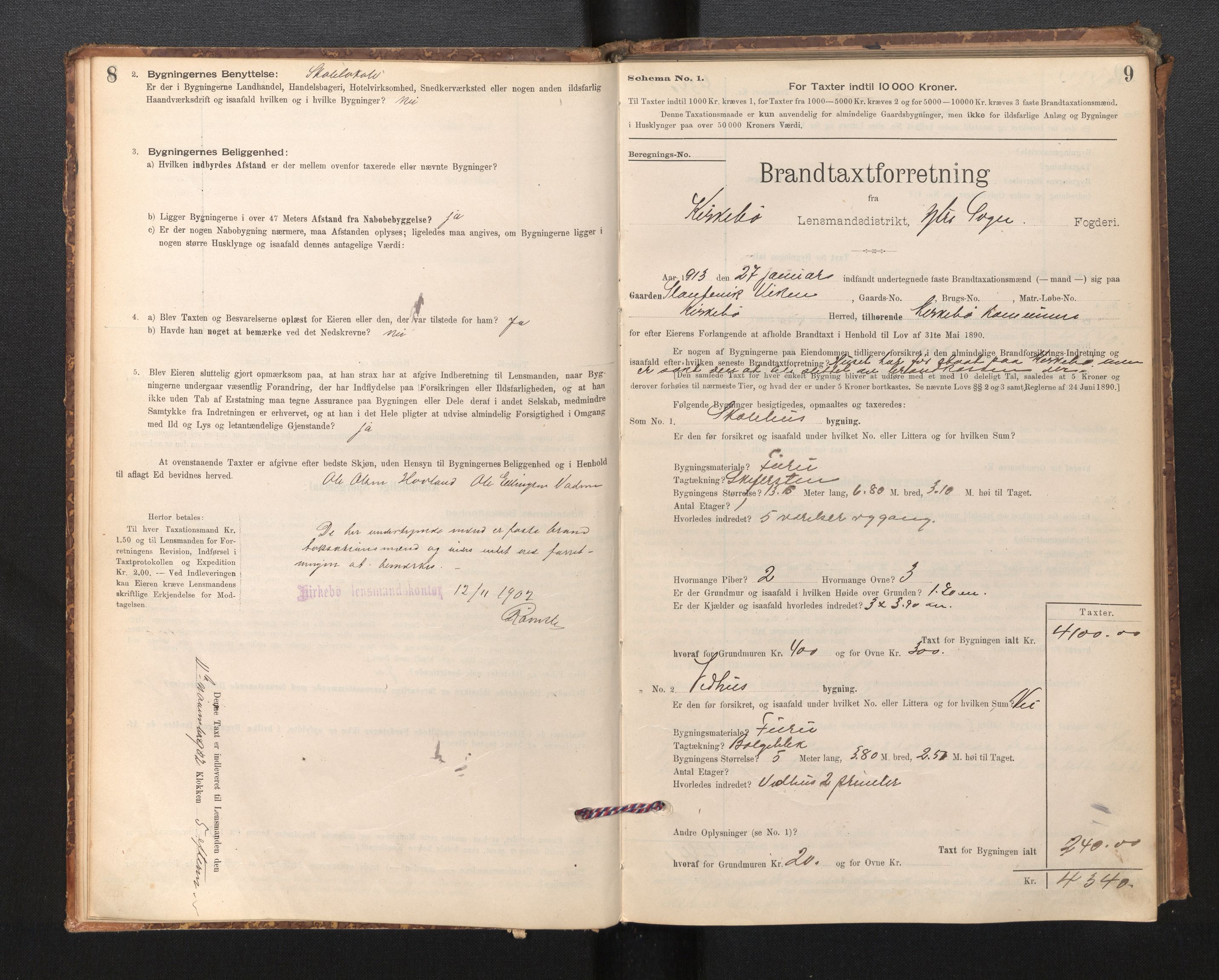 Lensmannen i Kyrkjebø, SAB/A-29001/0012/L0006: Branntakstprotokoll, skjematakst, 1900-1939, s. 8-9