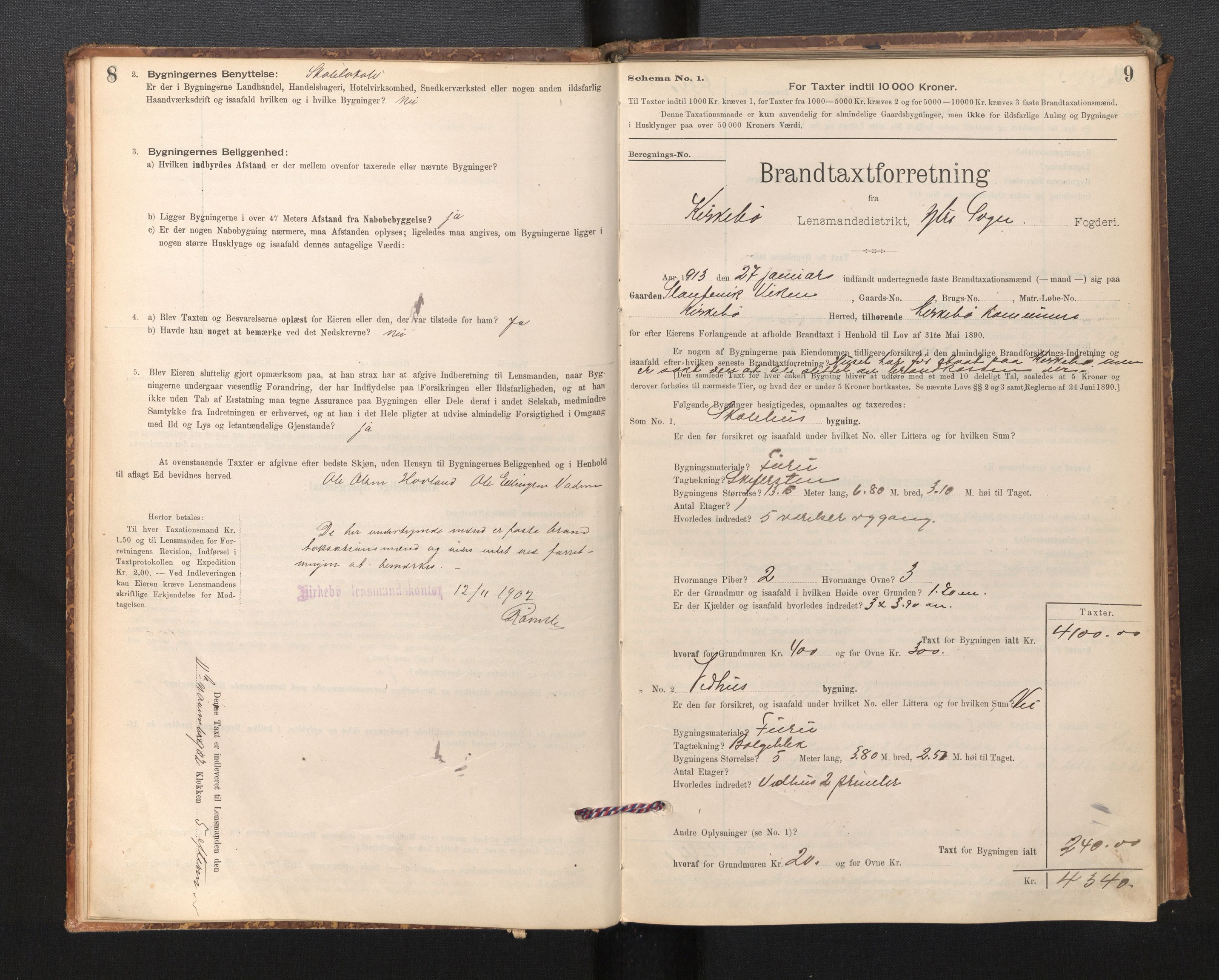 Lensmannen i Kyrkjebø, AV/SAB-A-29001/0012/L0006: Branntakstprotokoll, skjematakst, 1900-1939, s. 8-9