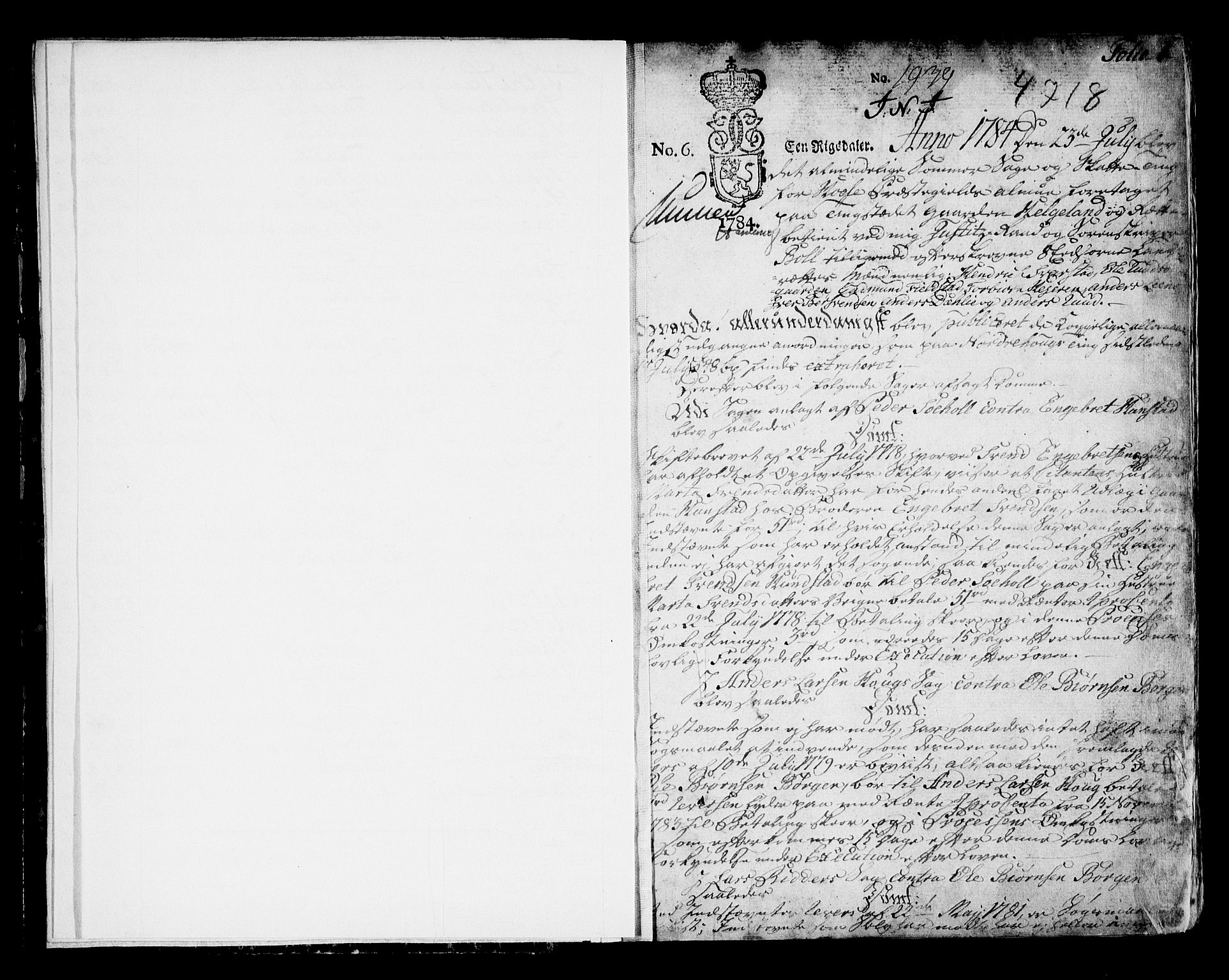 Ringerike og Hallingdal sorenskriveri, SAKO/A-81/F/Fa/Fac/L0010: Tingbok - Ringerike, 1784-1789, s. 1