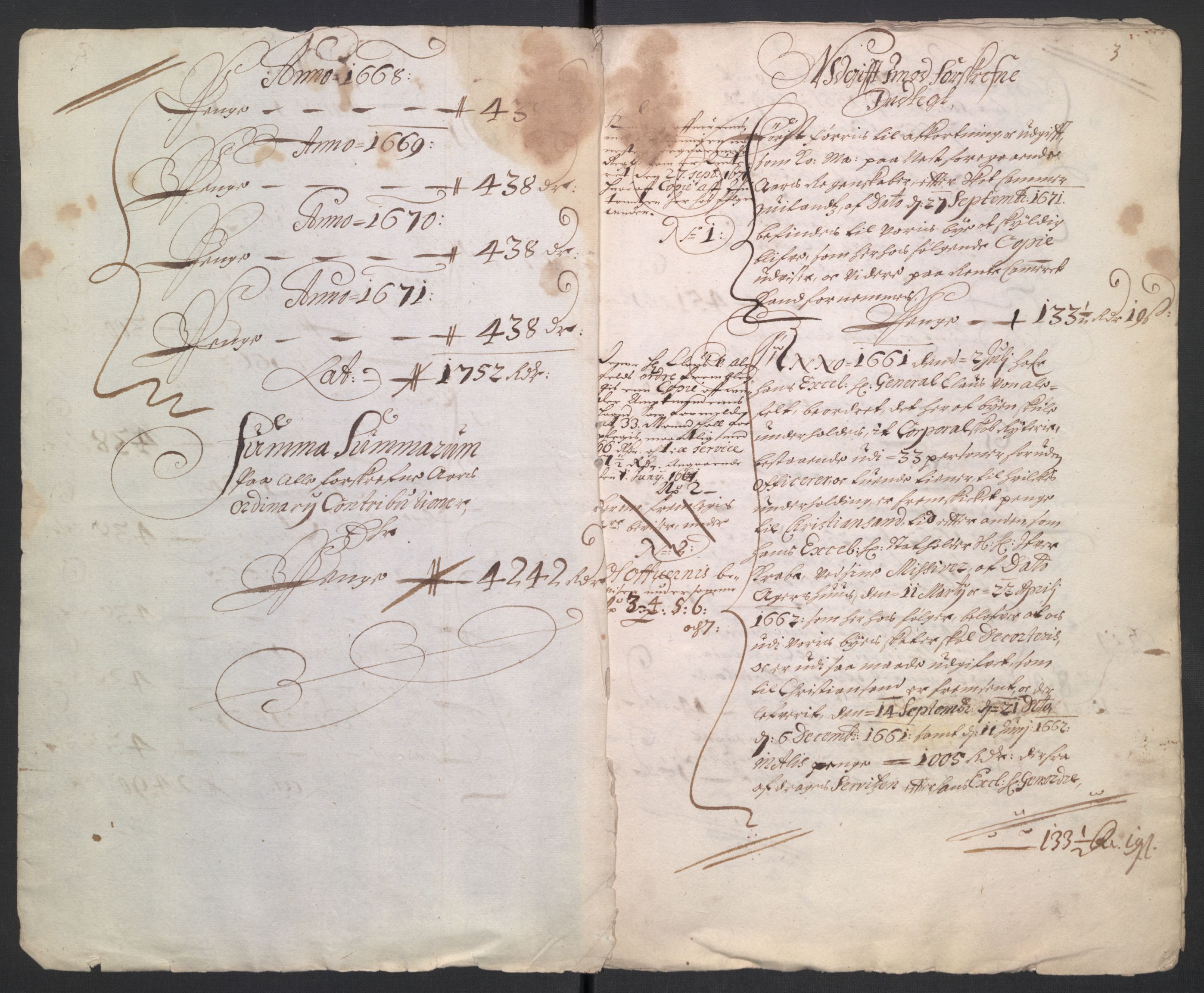 Rentekammeret inntil 1814, Reviderte regnskaper, Byregnskaper, AV/RA-EA-4066/R/Ro/L0300: [O3] Kontribusjonsregnskap, 1661-1678, s. 6