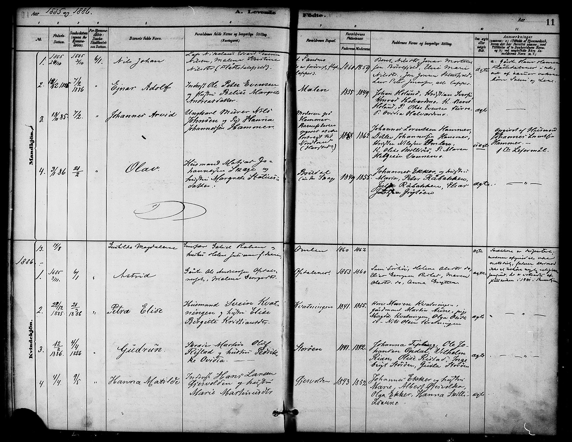 Ministerialprotokoller, klokkerbøker og fødselsregistre - Nord-Trøndelag, AV/SAT-A-1458/766/L0563: Ministerialbok nr. 767A01, 1881-1899, s. 11