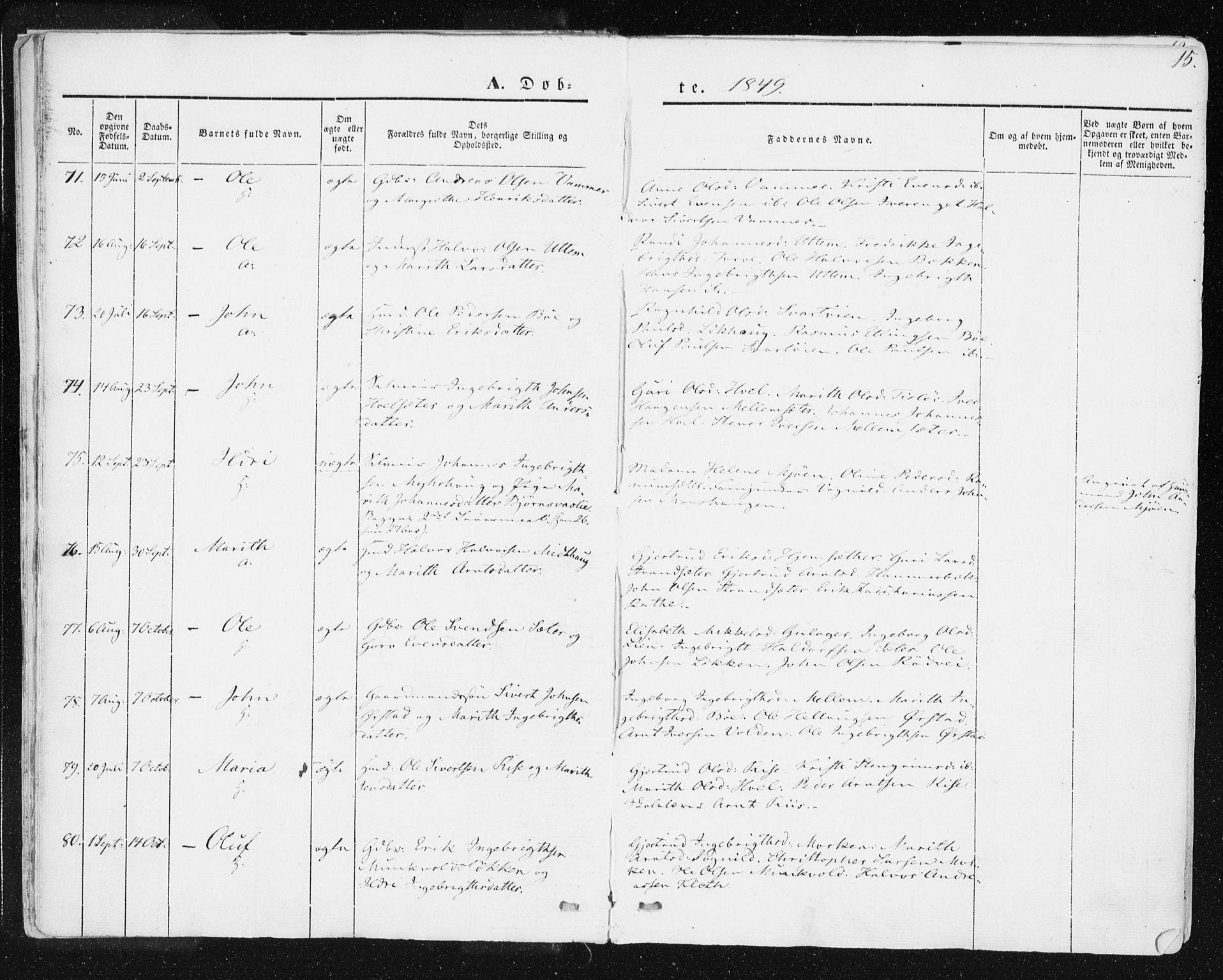 Ministerialprotokoller, klokkerbøker og fødselsregistre - Sør-Trøndelag, AV/SAT-A-1456/678/L0899: Ministerialbok nr. 678A08, 1848-1872, s. 15