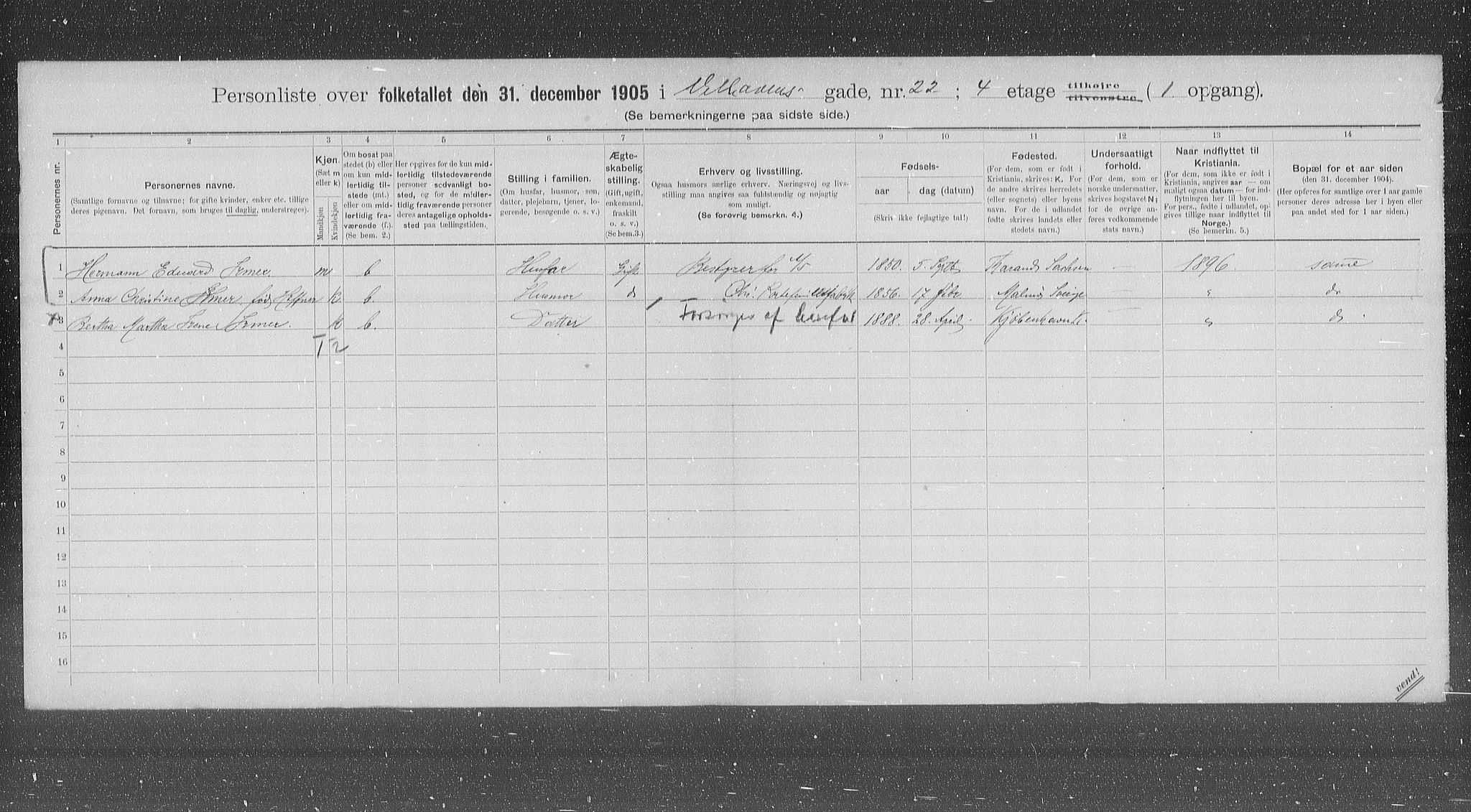 OBA, Kommunal folketelling 31.12.1905 for Kristiania kjøpstad, 1905, s. 67157