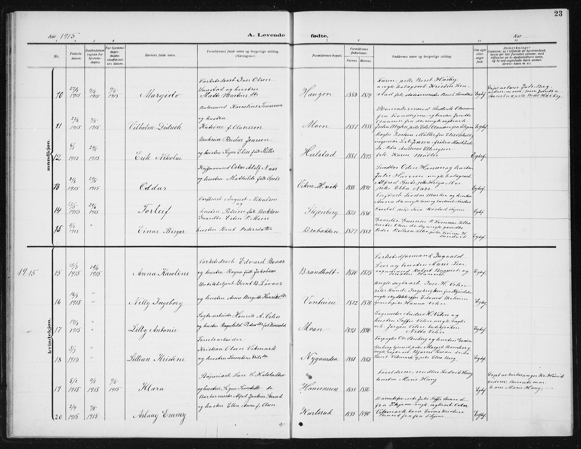 Ministerialprotokoller, klokkerbøker og fødselsregistre - Sør-Trøndelag, AV/SAT-A-1456/617/L0431: Klokkerbok nr. 617C02, 1910-1936, s. 23