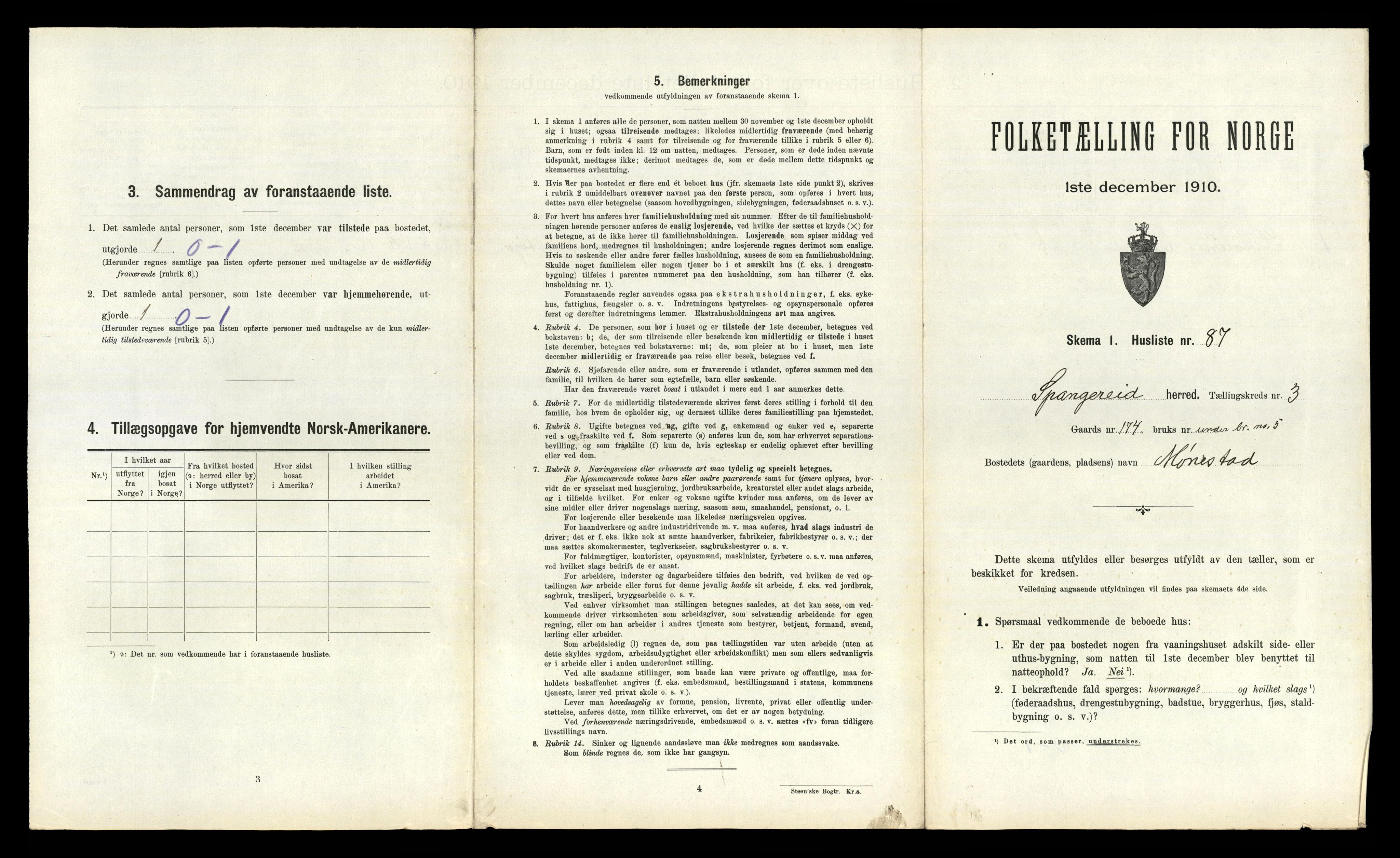 RA, Folketelling 1910 for 1030 Spangereid herred, 1910, s. 557