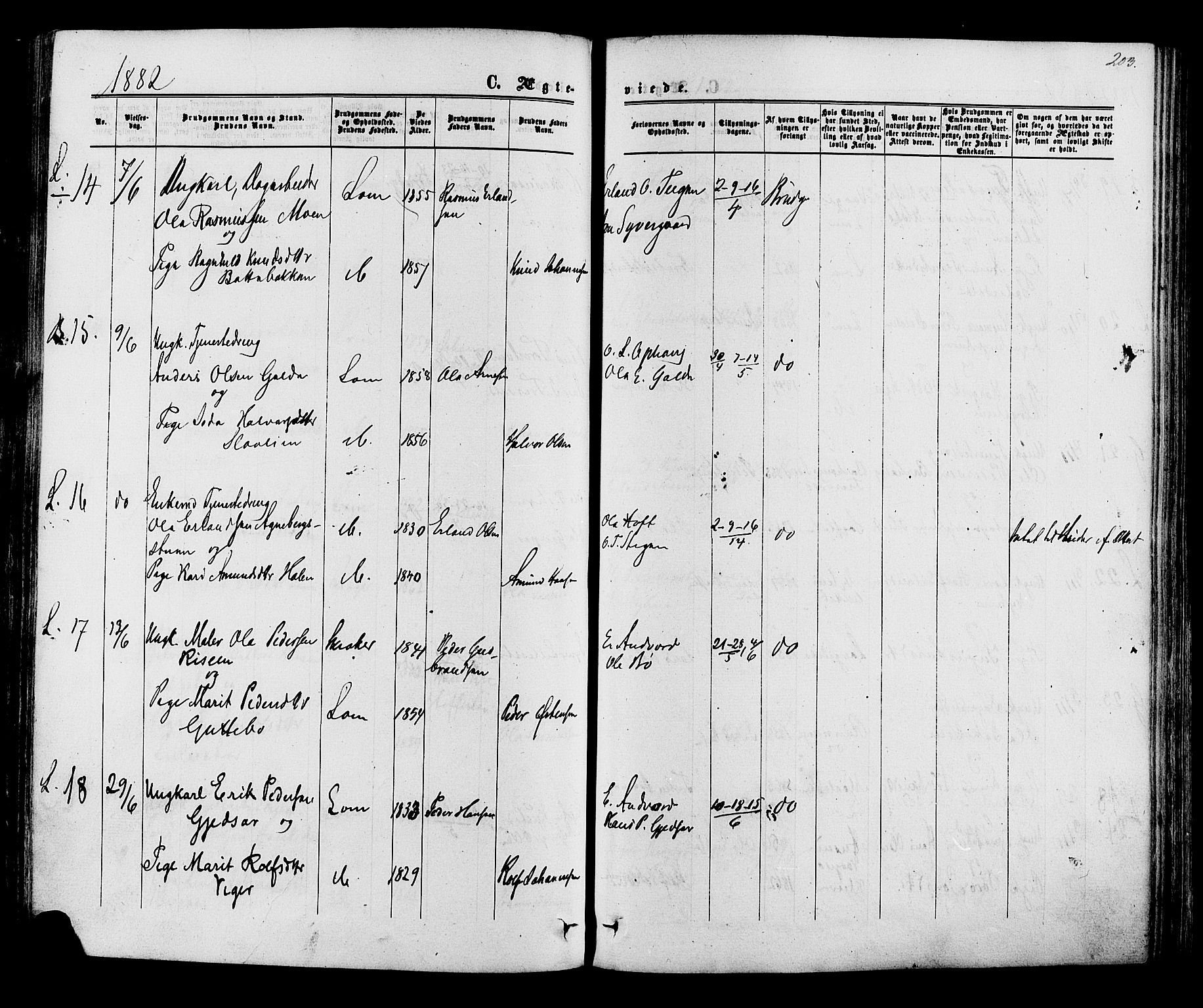 Lom prestekontor, AV/SAH-PREST-070/K/L0007: Ministerialbok nr. 7, 1863-1884, s. 203