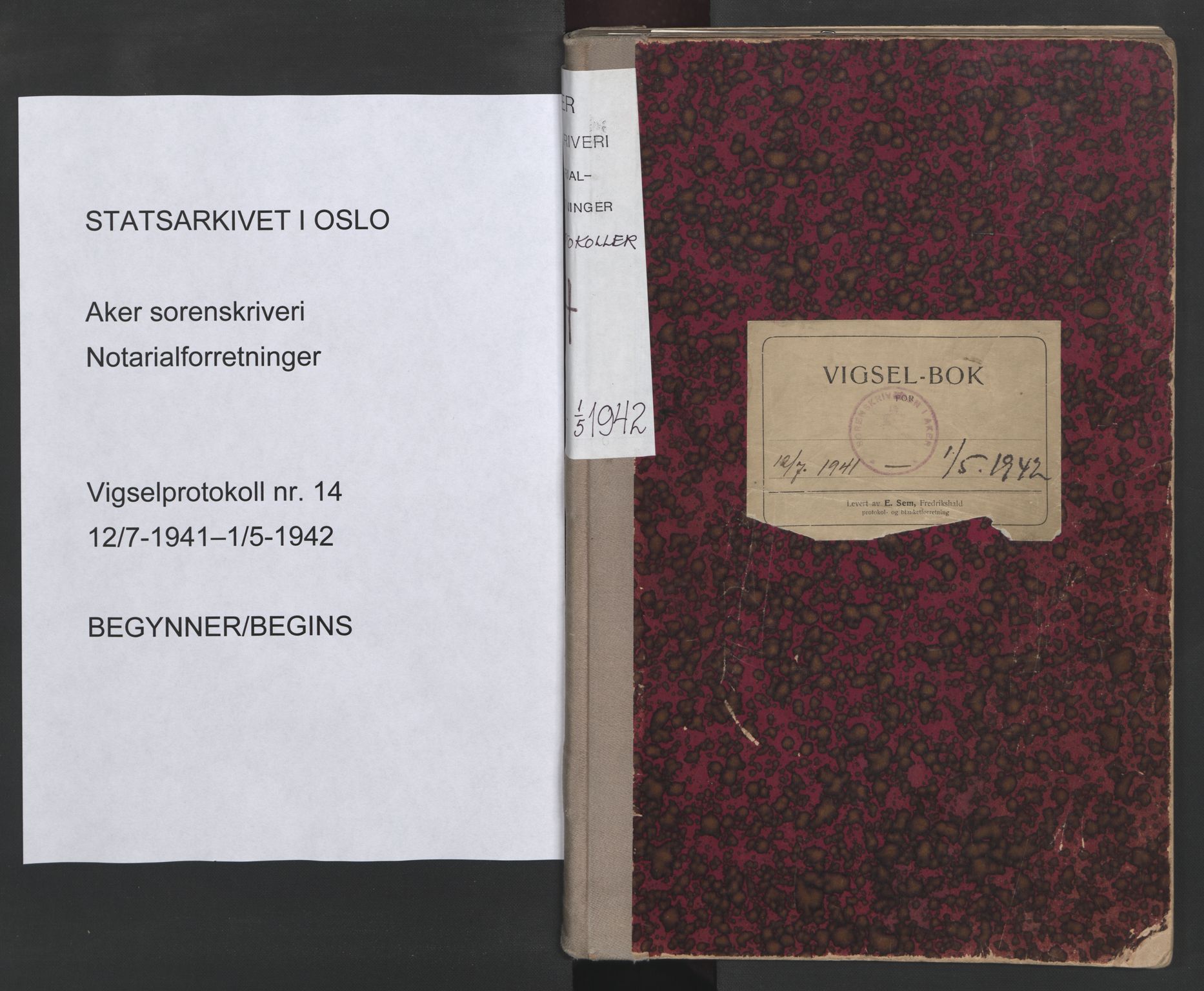Aker sorenskriveri, SAO/A-10895/L/Lc/Lcb/L0014: Vigselprotokoll, 1941-1942