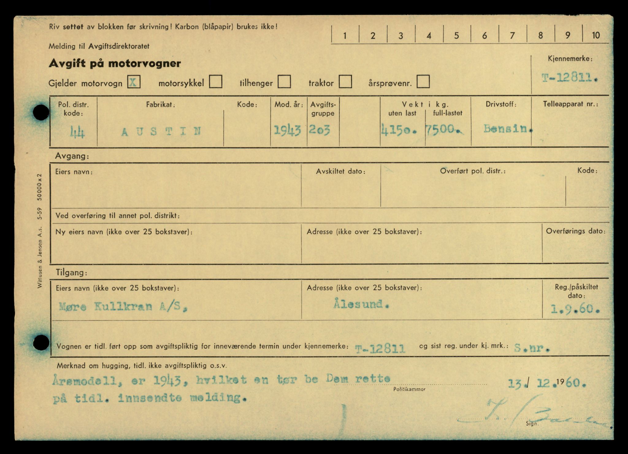 Møre og Romsdal vegkontor - Ålesund trafikkstasjon, AV/SAT-A-4099/F/Fe/L0035: Registreringskort for kjøretøy T 12653 - T 12829, 1927-1998, s. 3014