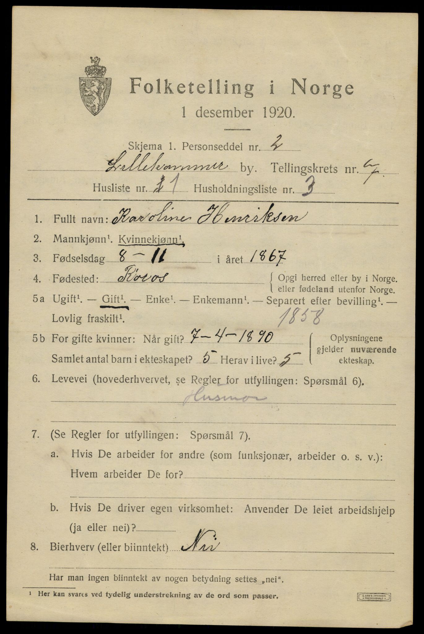 SAH, Folketelling 1920 for 0501 Lillehammer kjøpstad, 1920, s. 9428